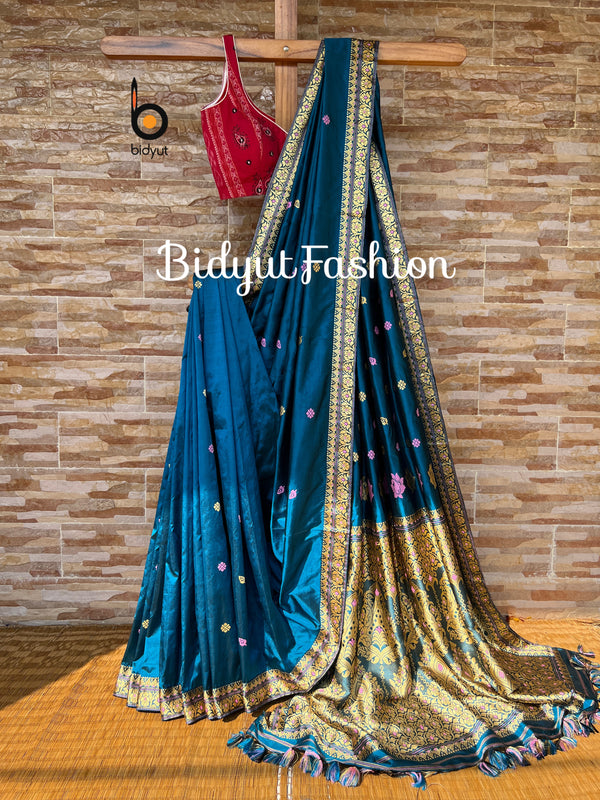 Assam Handloom Paat Silk Saree - Blue sari