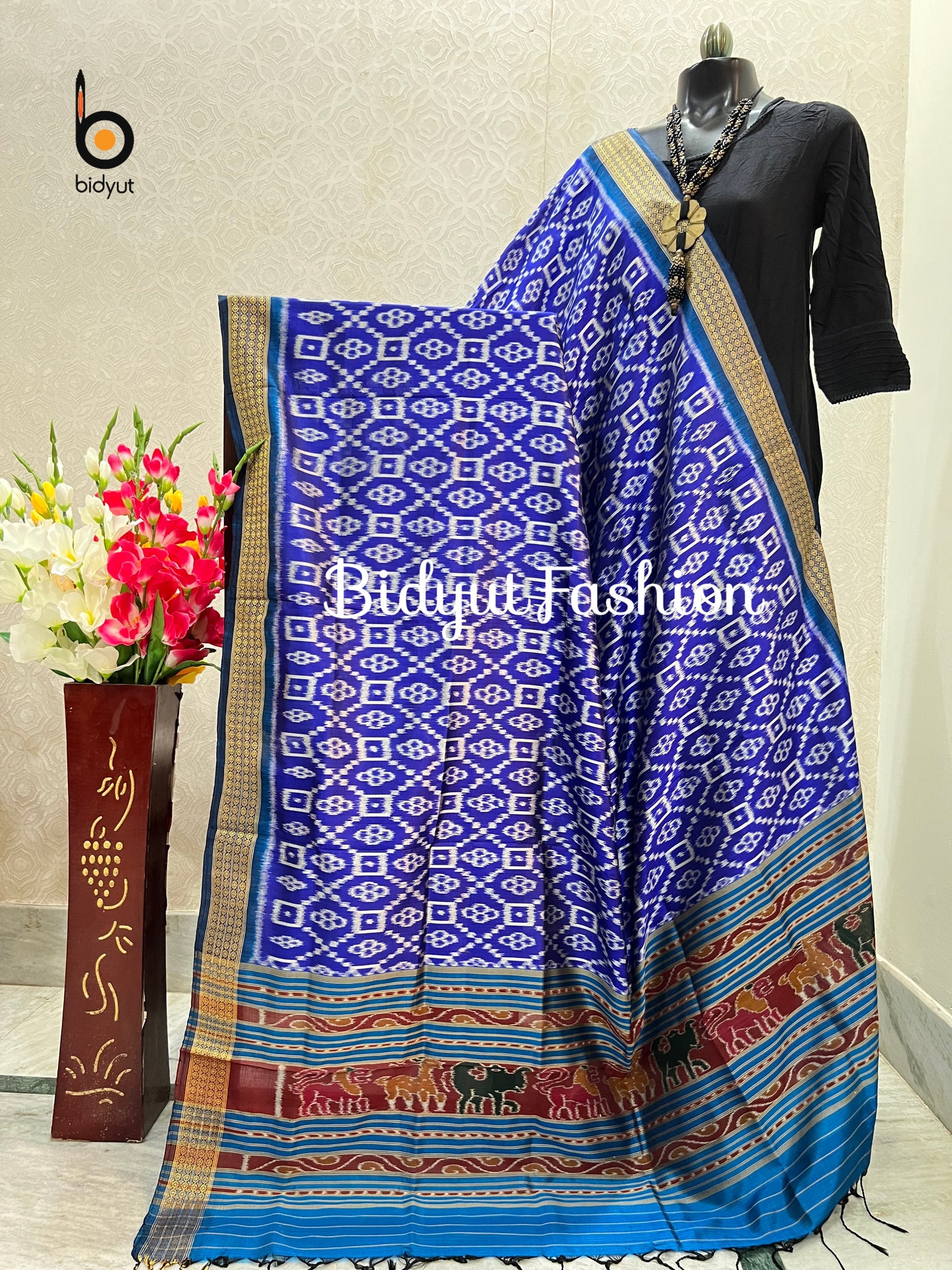 Handlooms of Odisha Ikat Silk Dupatta Blue color