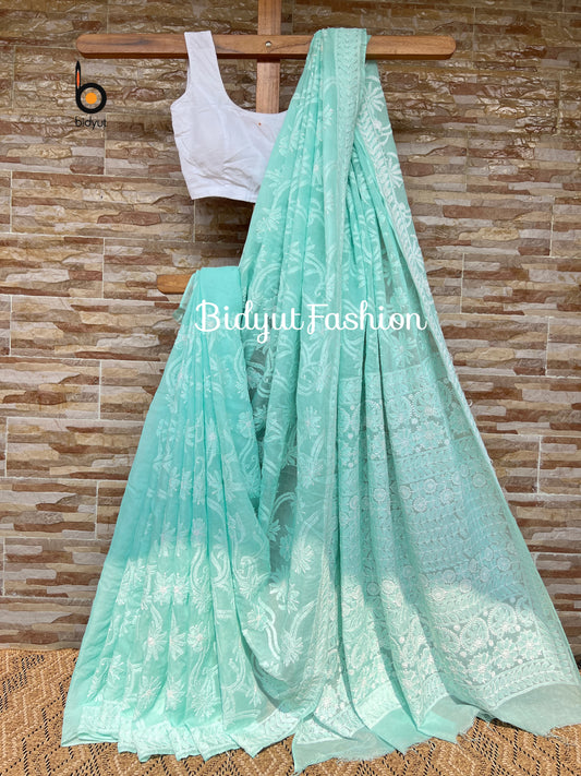 Lucknowi Chikankari all over work hand embroidery Cotton Saree