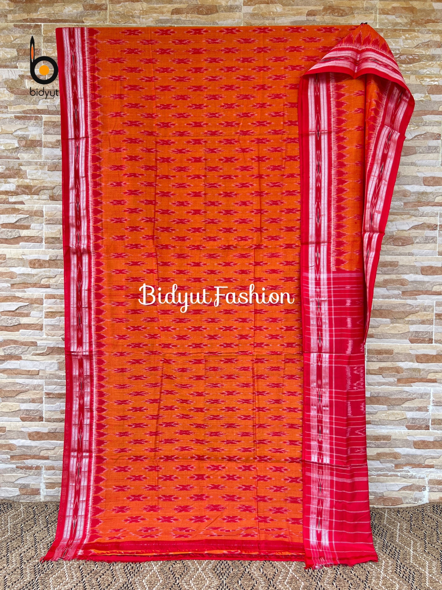 Handlooms of Odisha Maniabandha Nuapatna Ikat Cotton Saree Orange Color