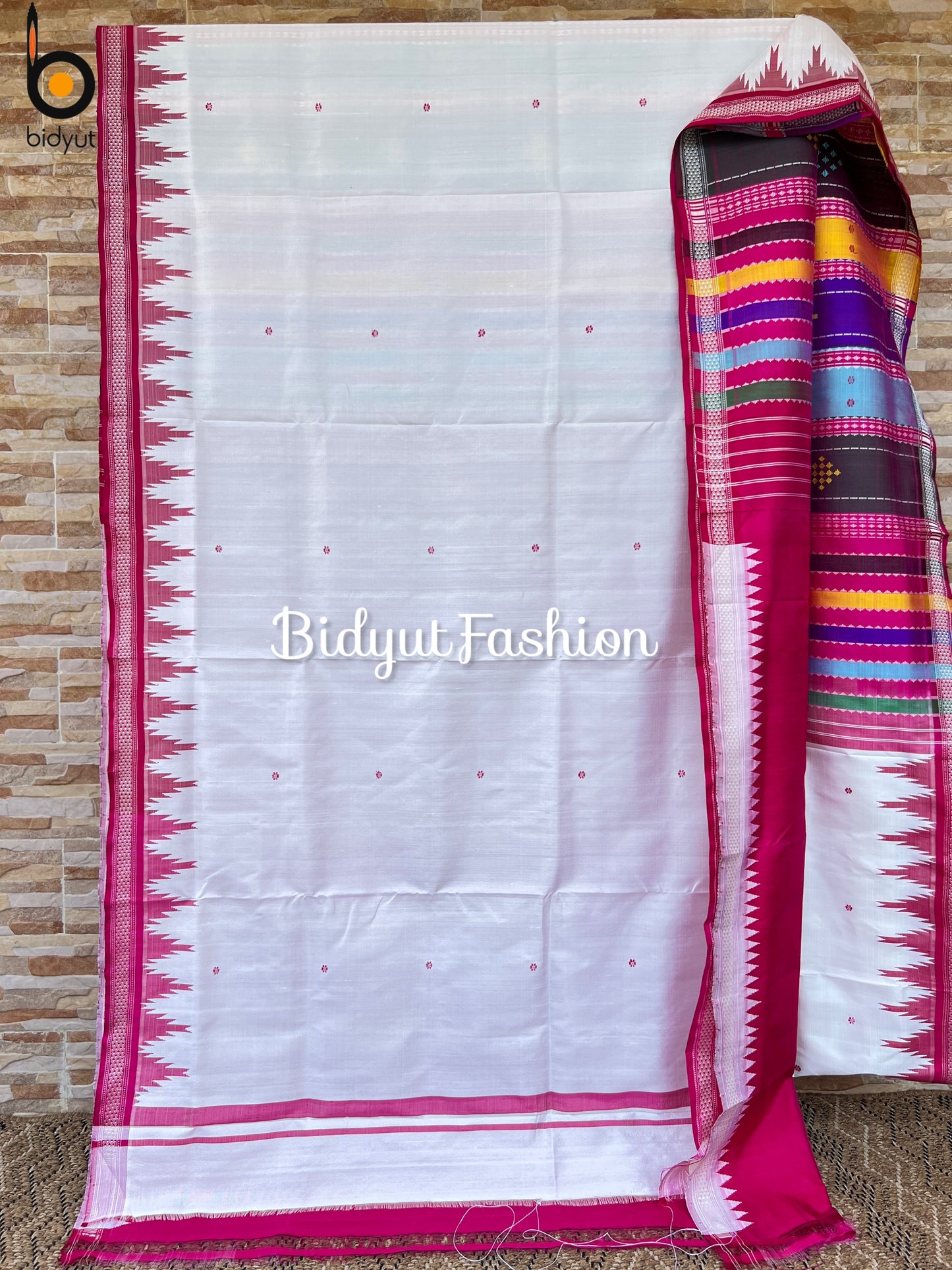 Handlooms of Odisha Berhampuri Double Palla Silk Saree white color