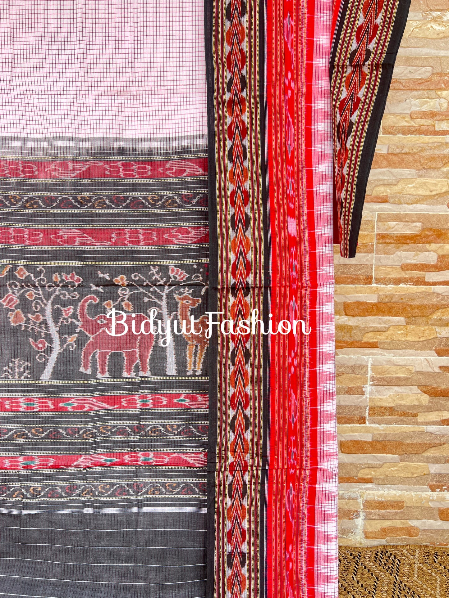 Handlooms of Odisha Sachipar Sambalpuri Ikat Cotton Sarees White color