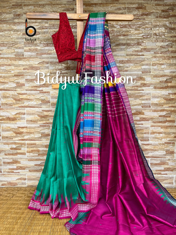 Rama green color Berhampuri Patta  |Odisha handloom Silk saree