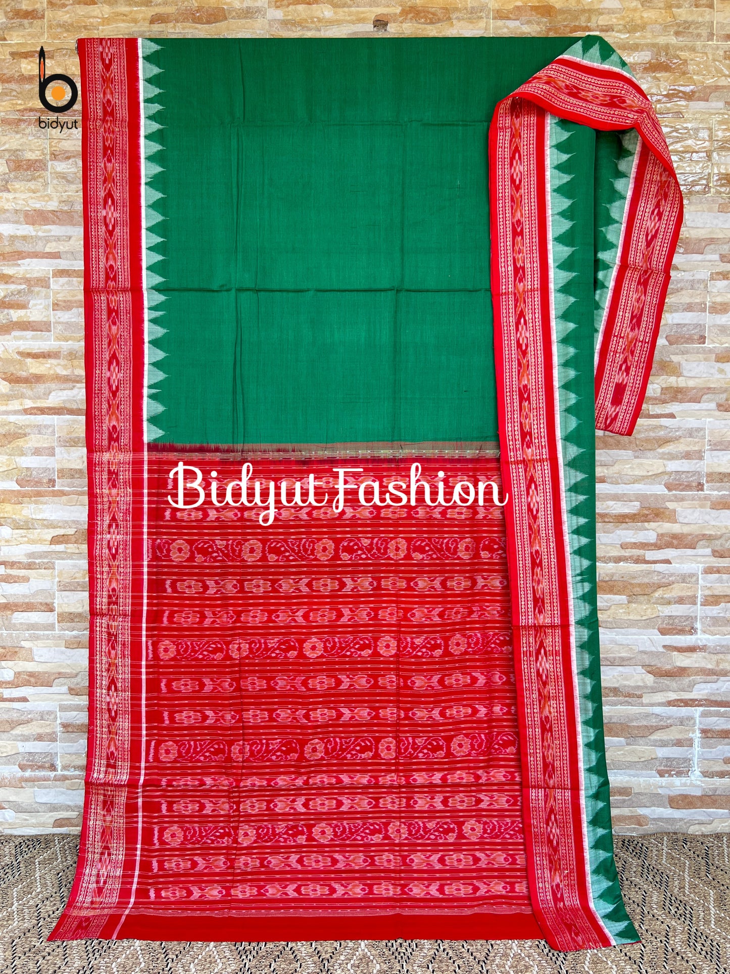 Handlooms of Odisha Sambalpuri Ikat Cotton Saree Green Color