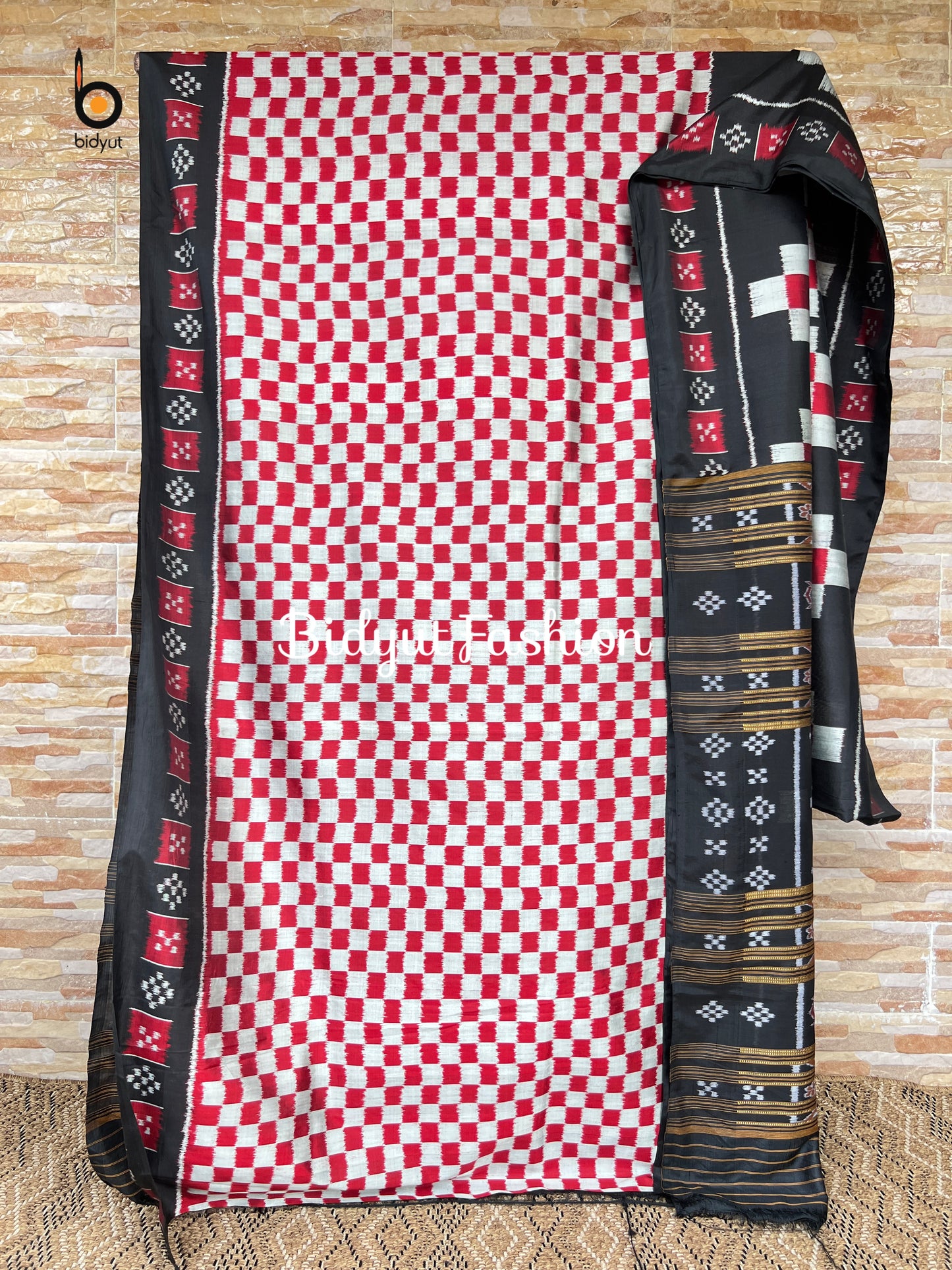 Handlooms of Odisha Nuapatna Khandua Ikat Silk Saree white red Color