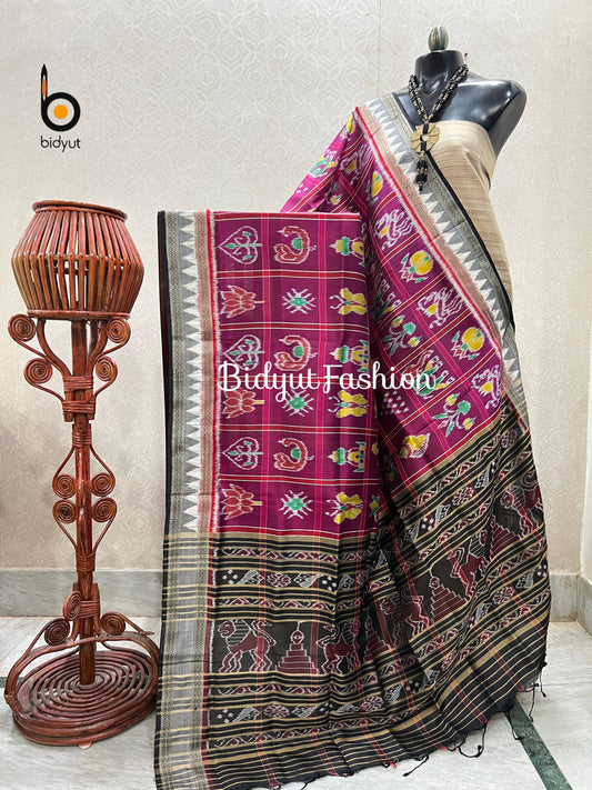 Magenta Pink Nabakothi Ikat Silk Dupatta | Odisha Handloom