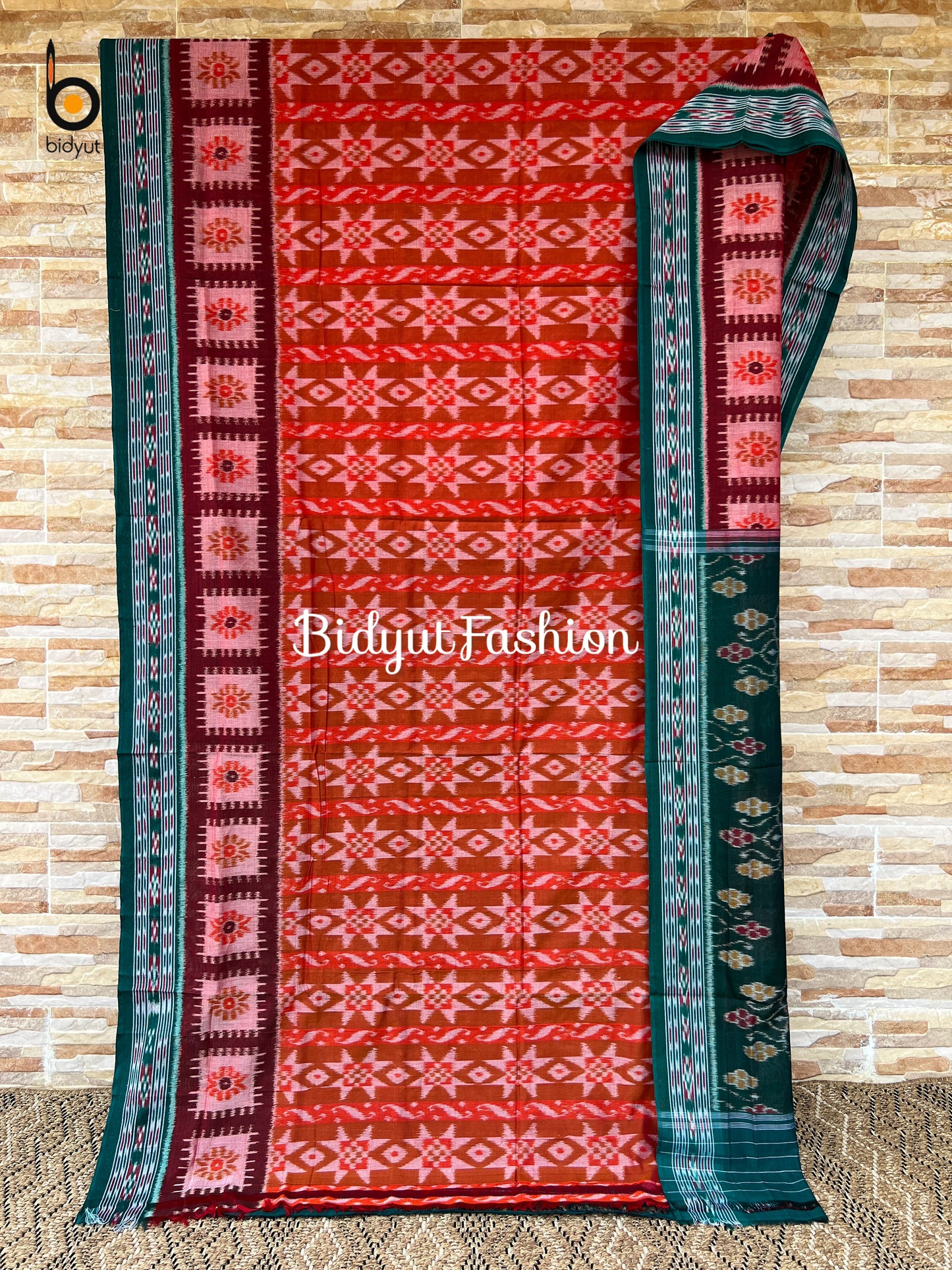 Odisha handloom Nuapatna Maniabandha Ikat Cotton Saree Orange color