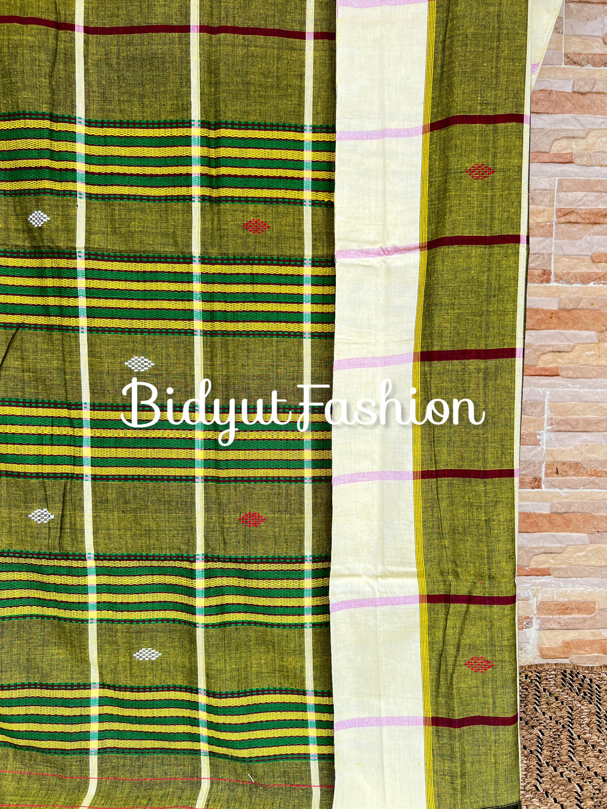Handlooms of Odisha Santhal Tribal Cotton Sarees Olive green color