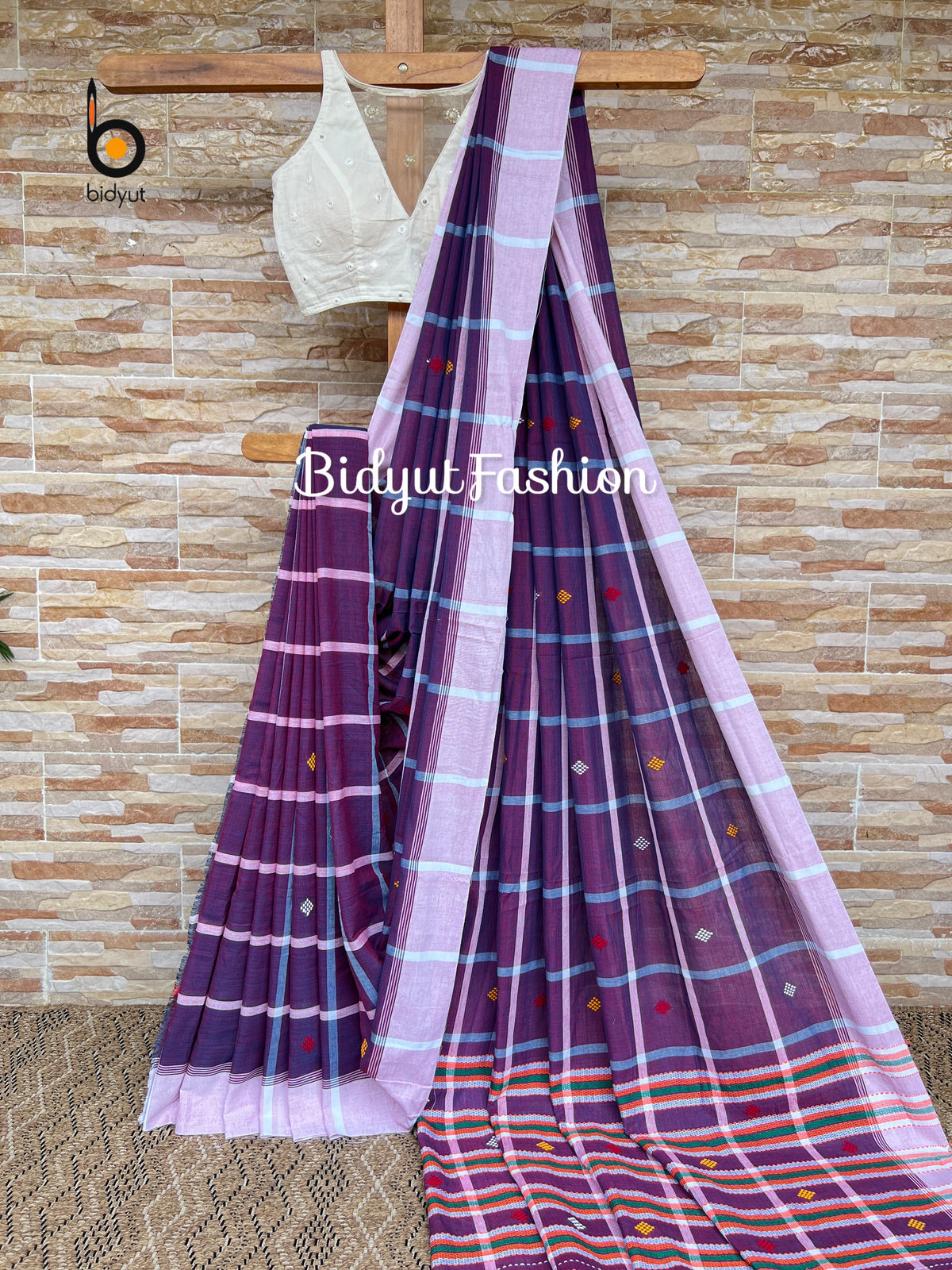 Handlooms of Odisha Santhal Tribal Cotton Saree in Purple Color