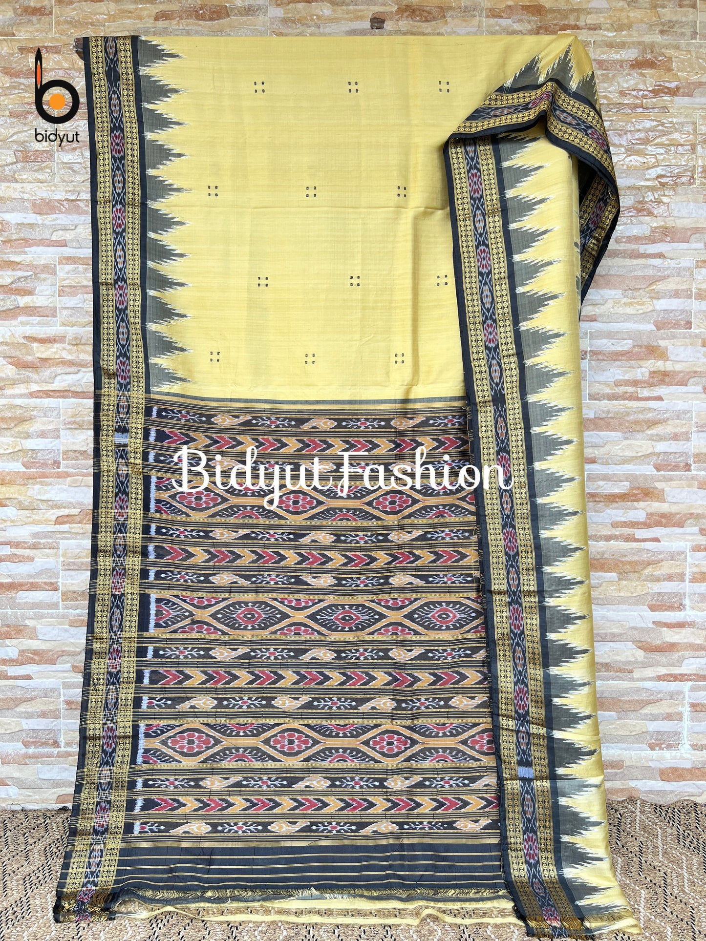 Handlooms of Odisha Nuapatna Khandua Ikat Silk Saree Yellow Color