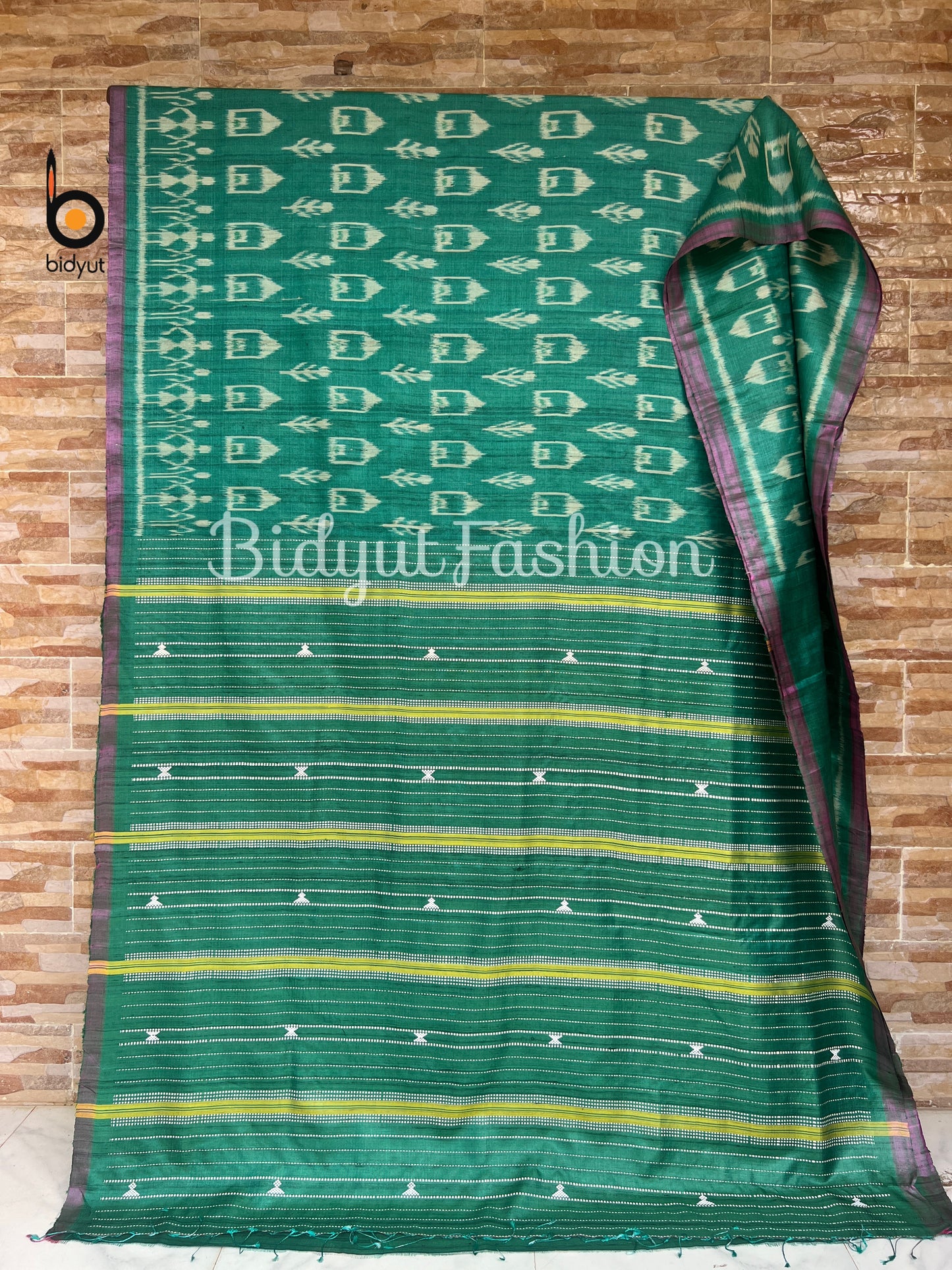 Handlooms of Odisha Gopalpur Ikat Tussar Silk Saree Green Color