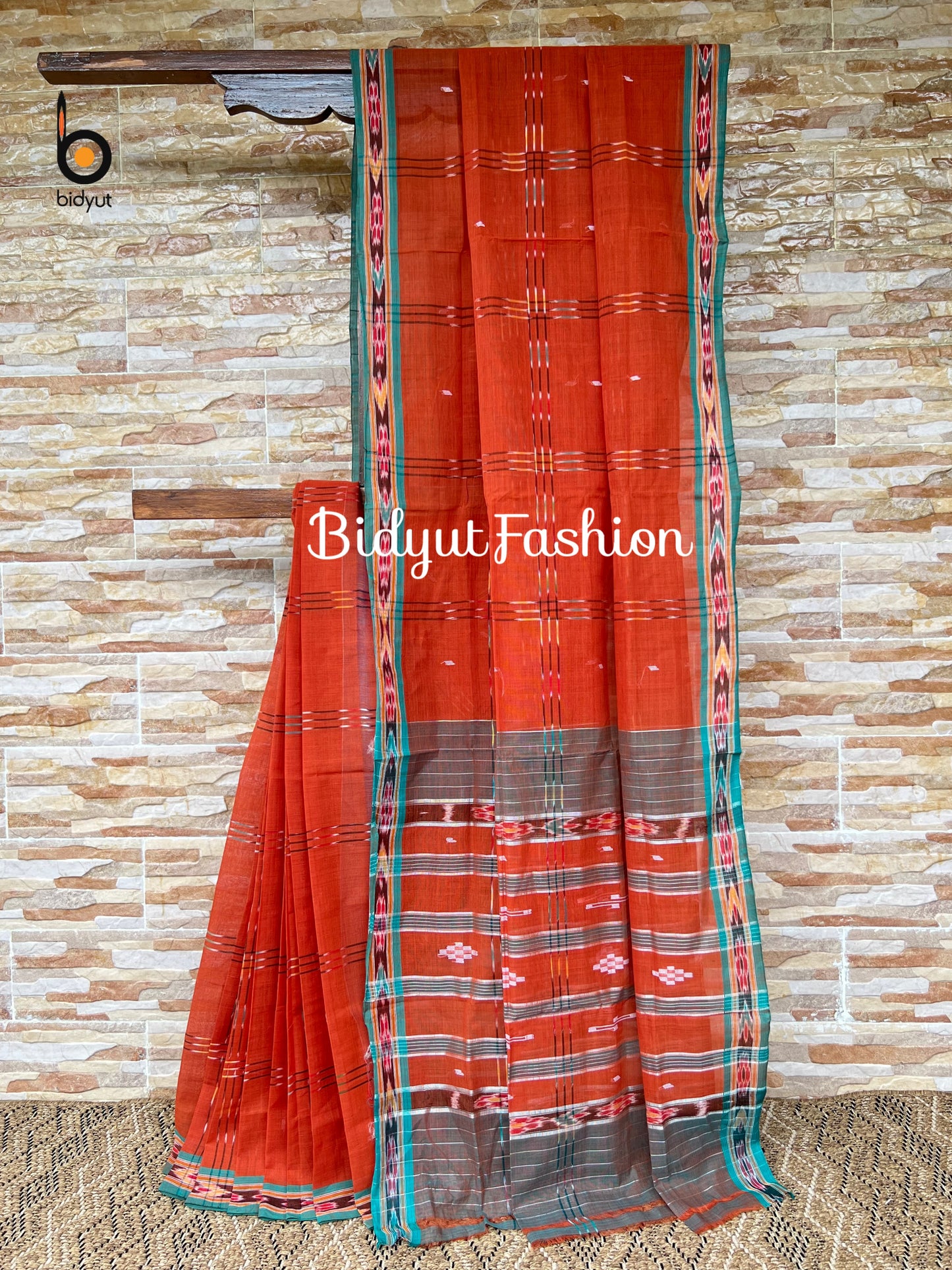 Handlooms of Odisha Jagatsinghpur Suta Ikat Cotton saree Brown color