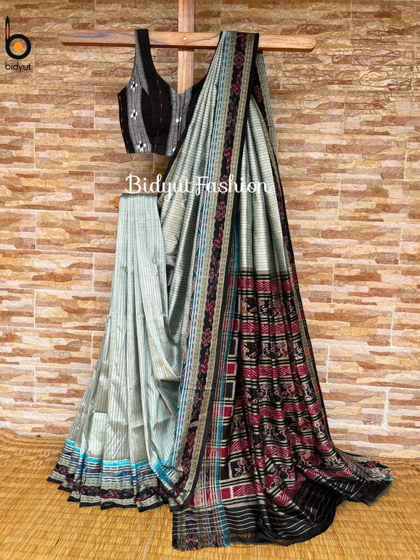 Odisha handloom Nuapatna|Khandua | Sambalpuri| Sachipar Ikat Silk Saree in steel blue color - Bidyut Fashion