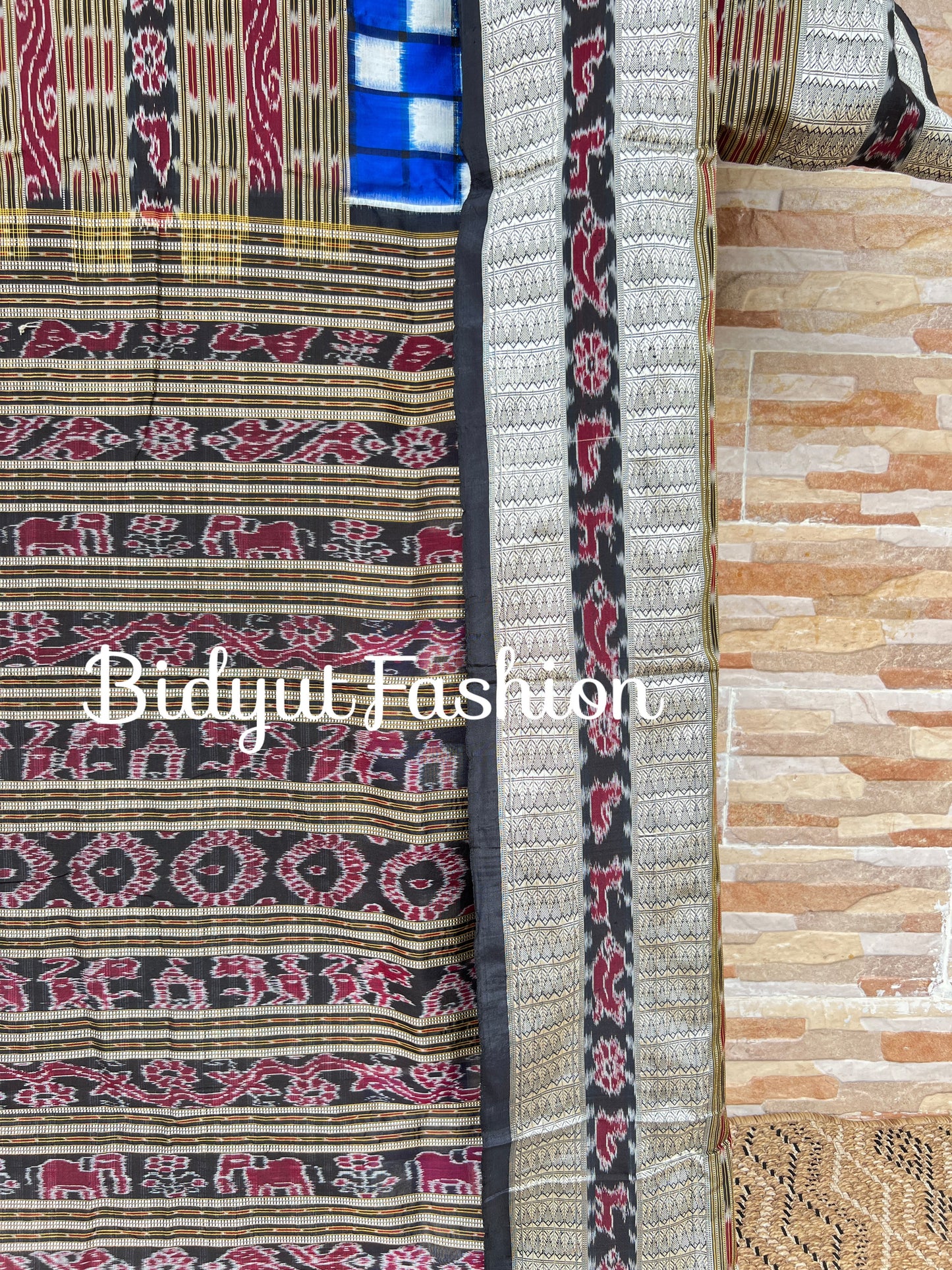 Handlooms of Odisha Sambalpuri Double Ikat Bichitrapuri Silk Saree Blue color
