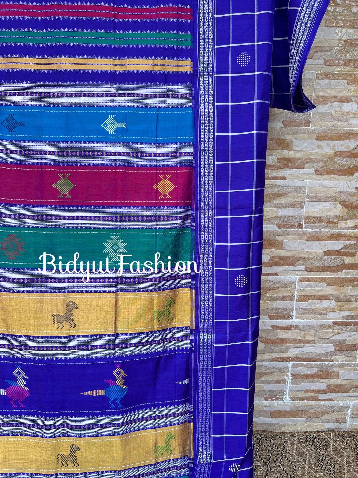 Handlooms of Odisha Berhampuri Double Palla Silk Saree Blue Color