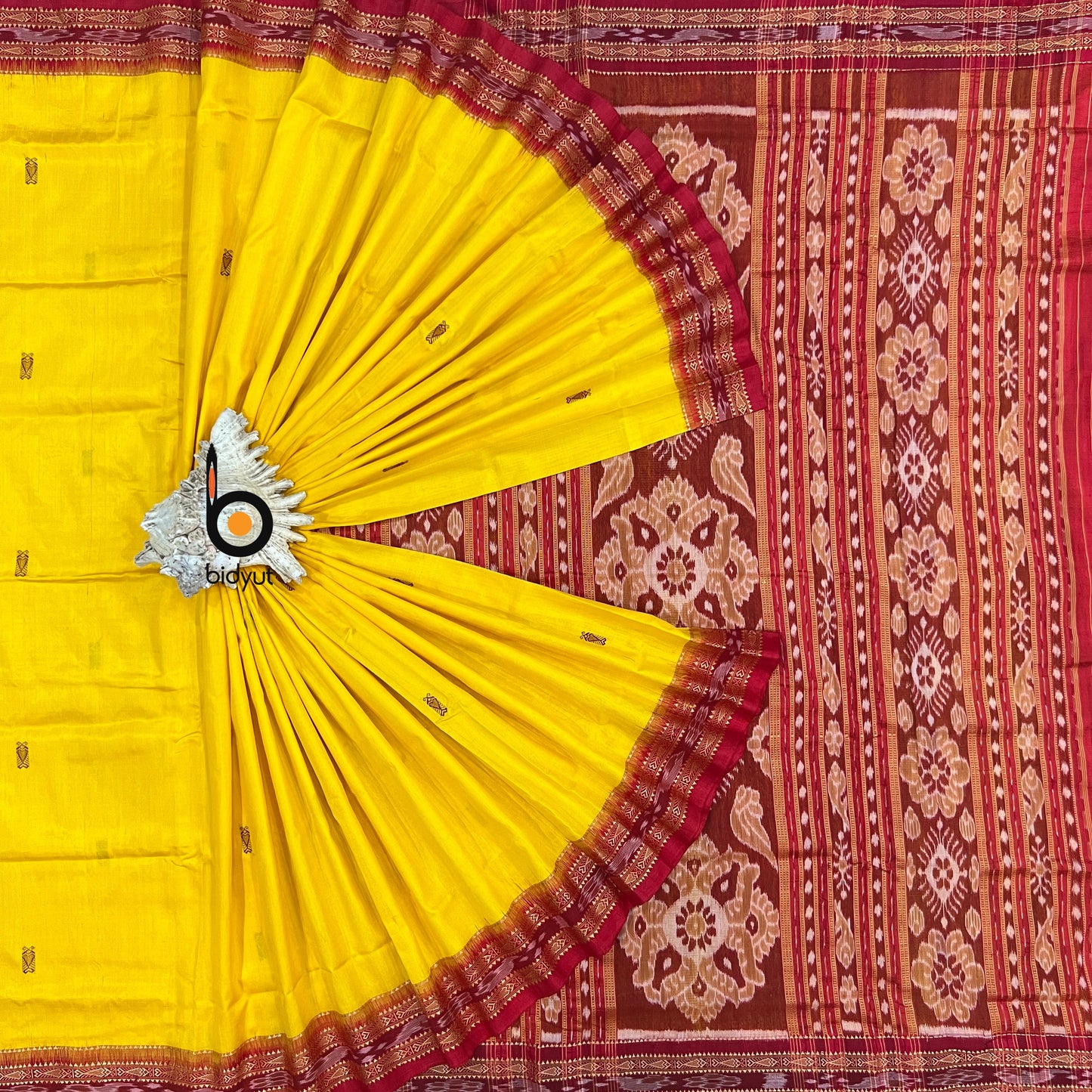 Handlooms of Odisha Nuapatna Khandua Ikat Silk Saree Yellow color
