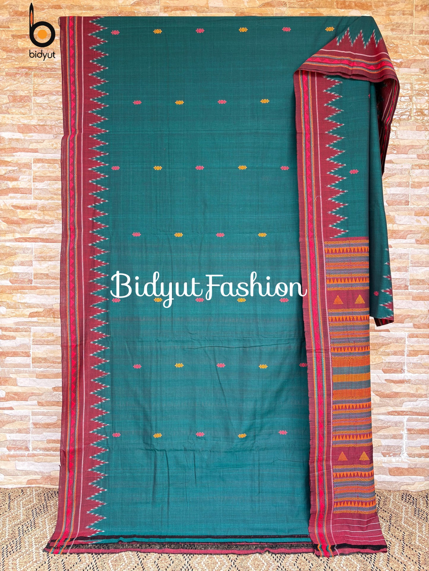 Handlooms of Odisha Dongria Design Cotton Saree - Green color saree
