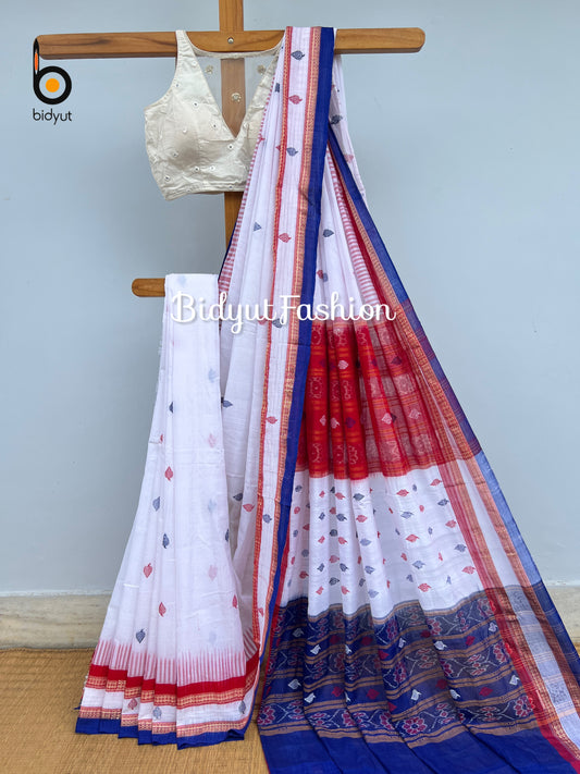Odisha handloom Bomkai Cotton Saree white color