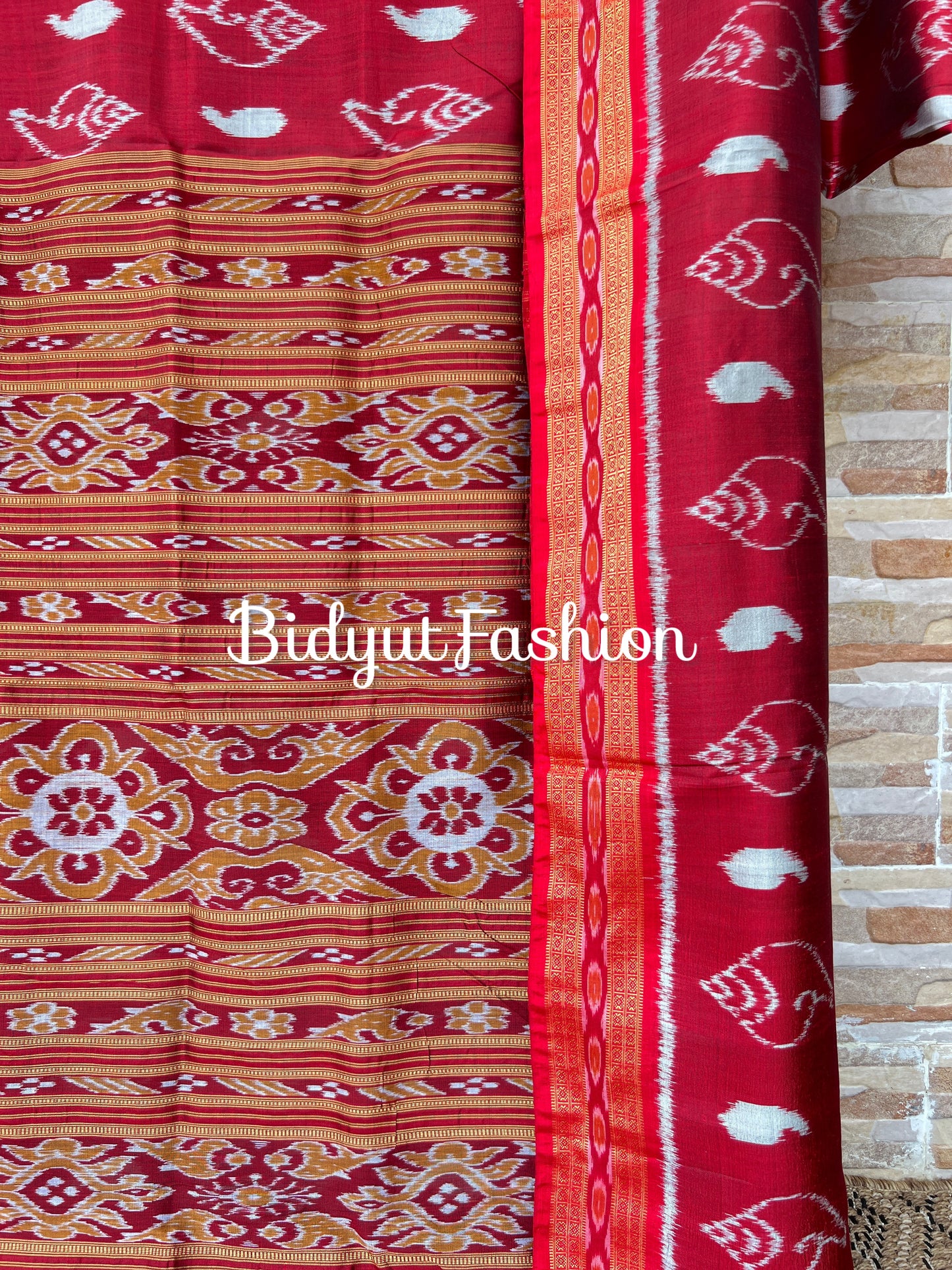 Handlooms of Odisha Nuapatna Khandua Ikat Silk Saree Red Color