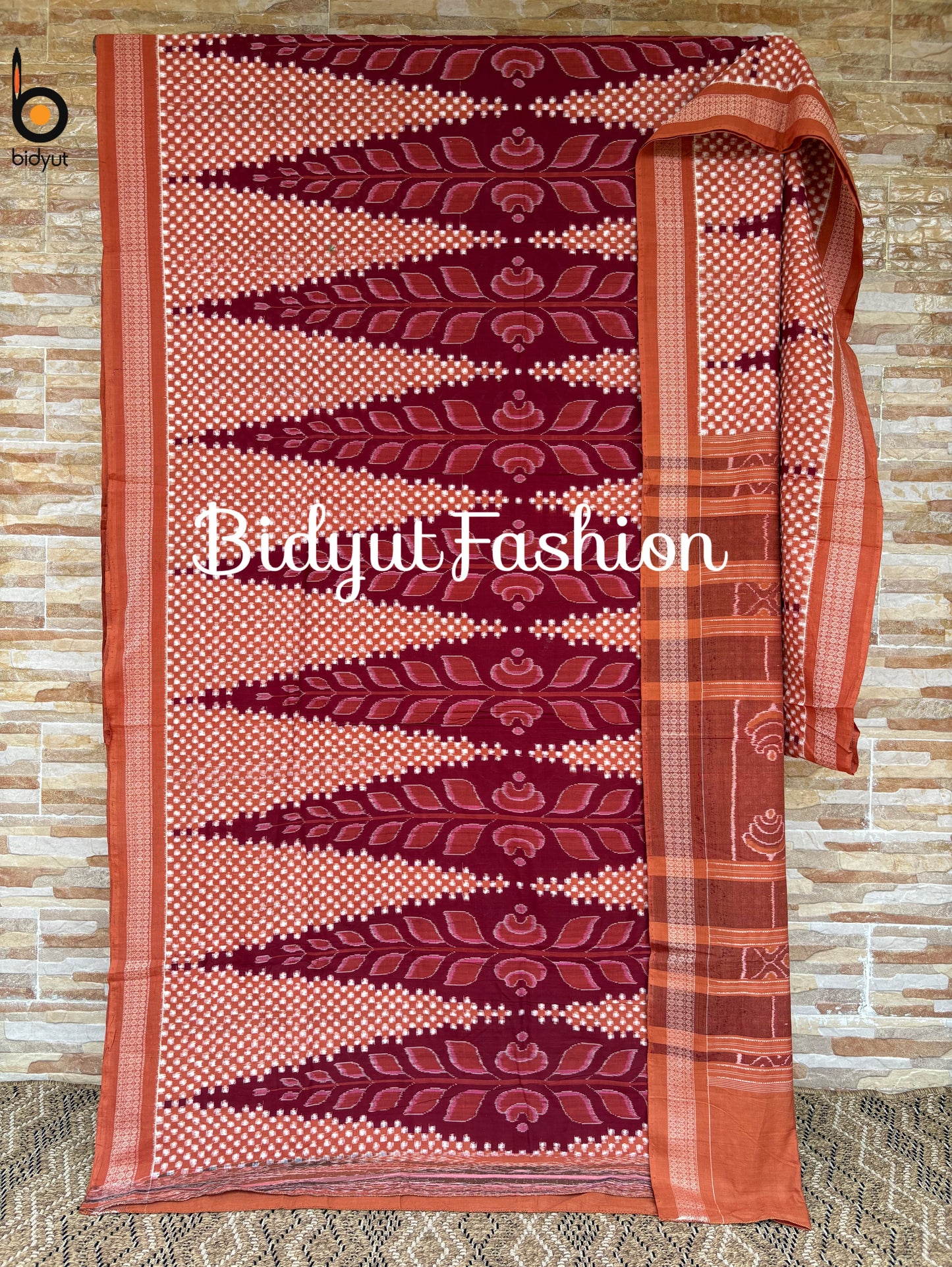 Handlooms of Odisha Sambalpuri Ikat cotton saree maroon color