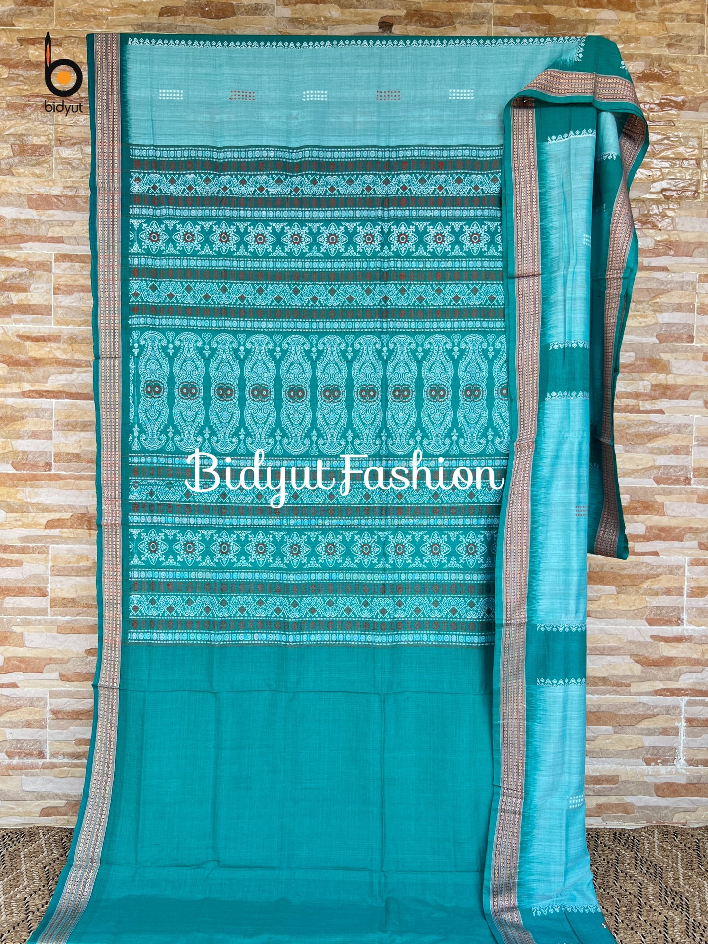 Handlooms of Odisha Sambalpuri Bomkai Cotton Saree blue color