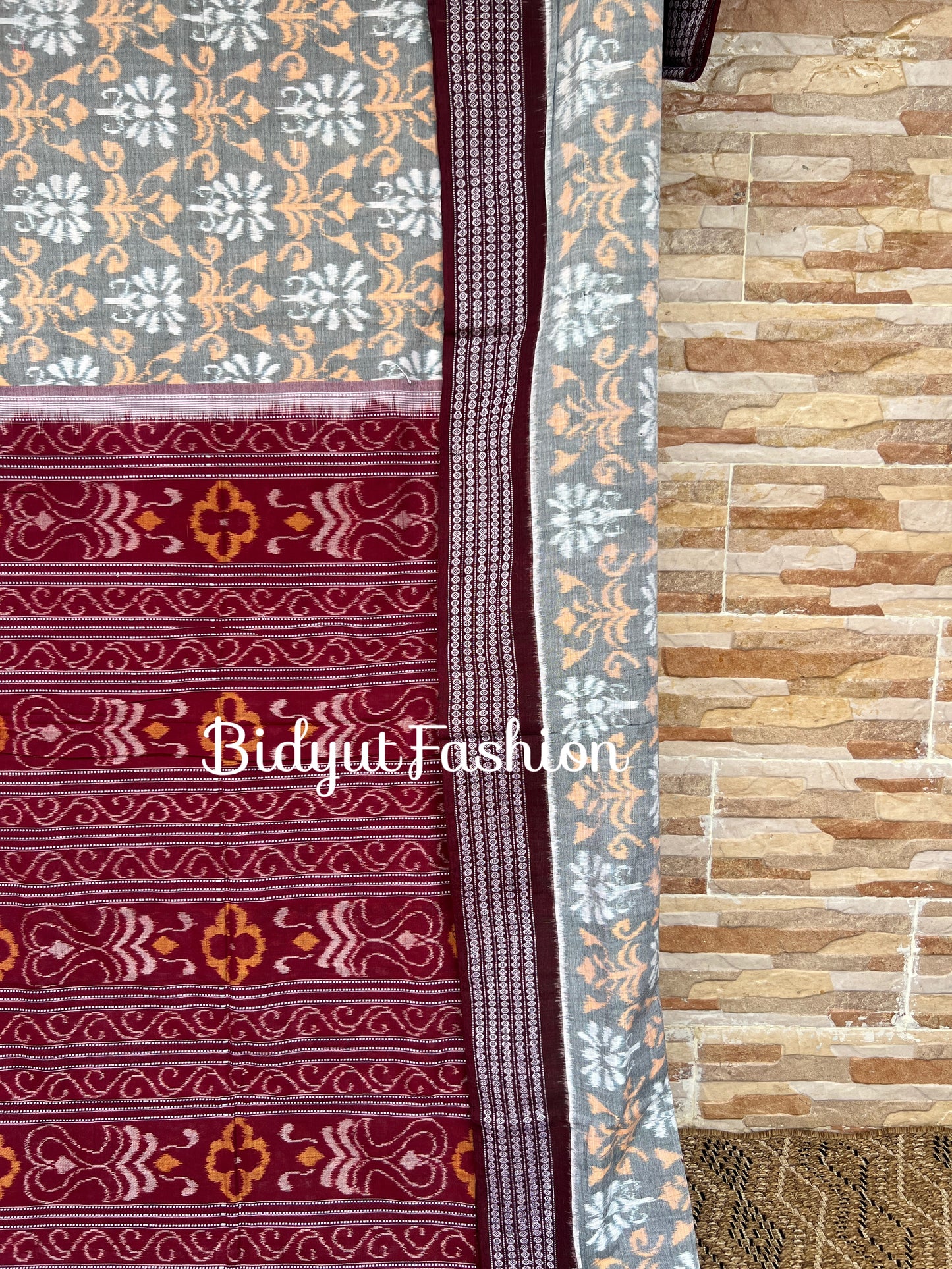 Handlooms of Odisha Sambalpuri Ikat Cotton Saree Sage Green Color