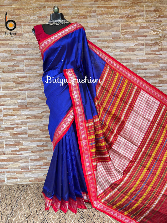Odisha handloom| Dongria design| Nuapatna Extra weft Silk Saree Blue color