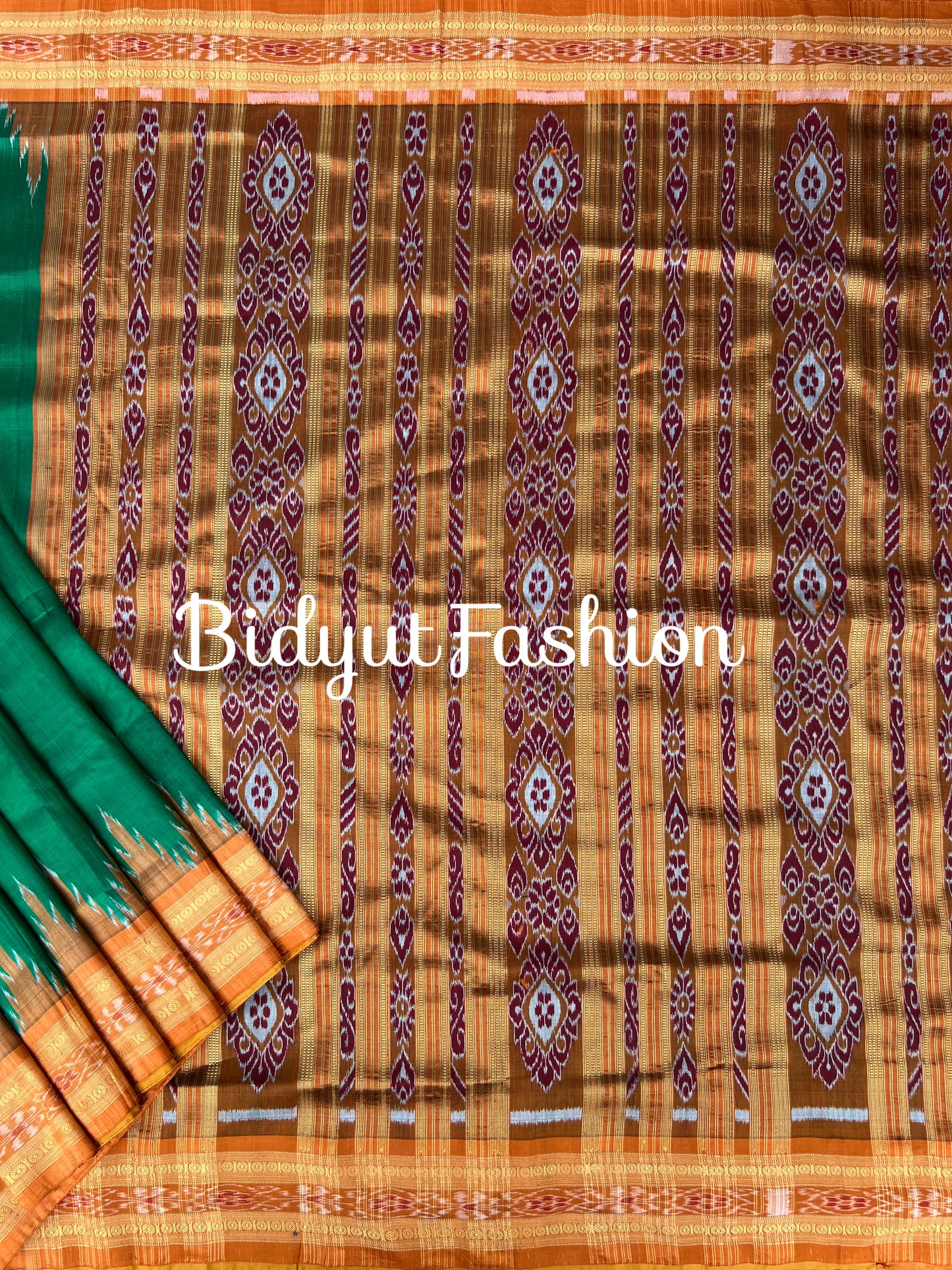 Odisha handloom Nuapatna Khandua Ikat Silk Saree Green Color