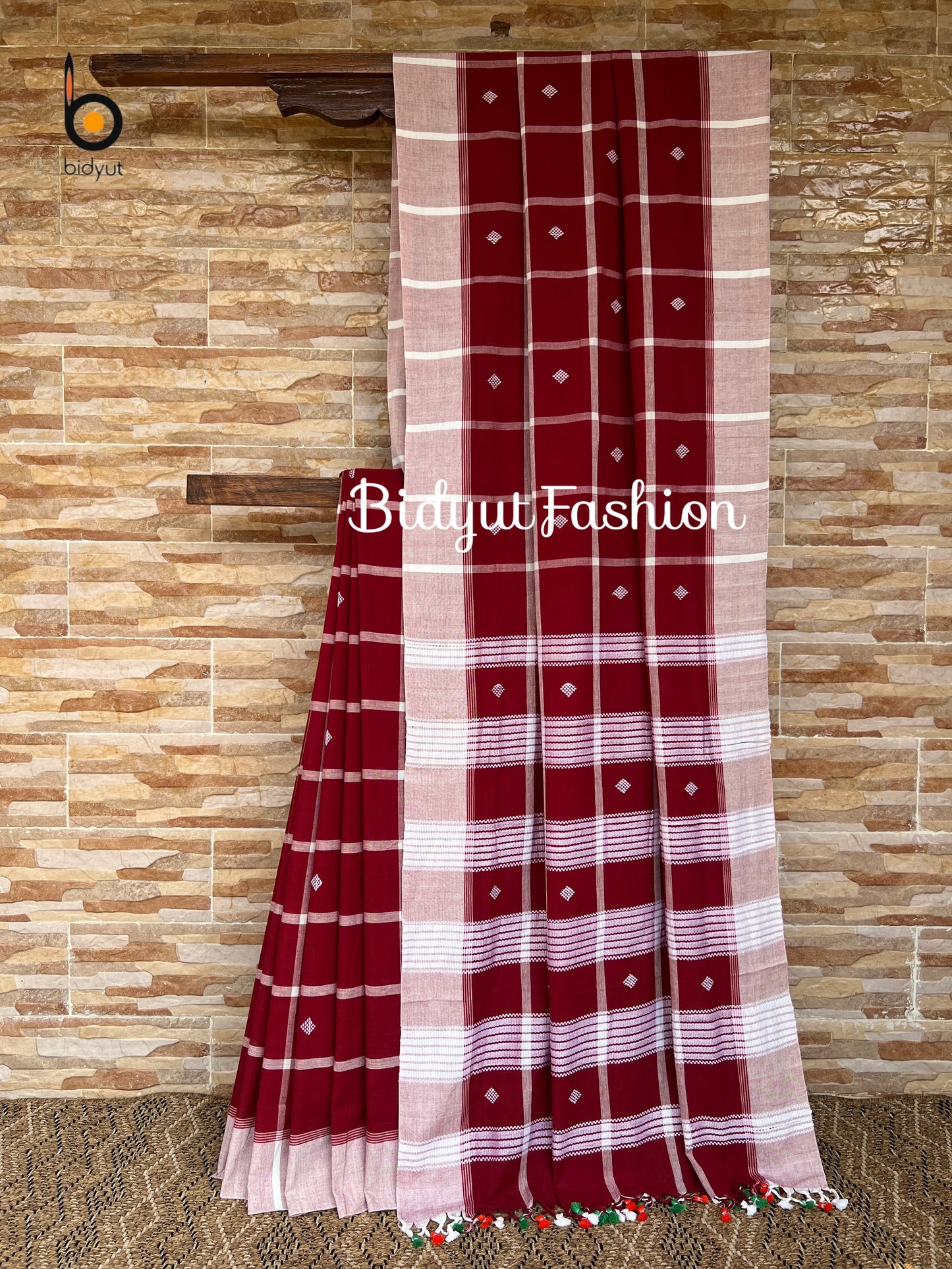Handlooms of Odisha Santhal Tribal Cotton Sarees Burgundy color