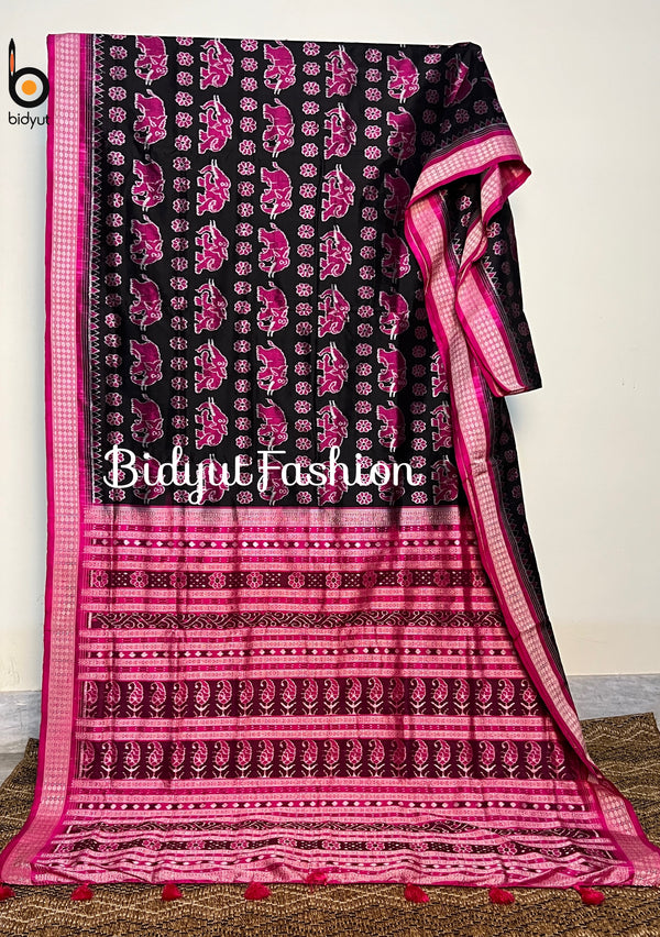 Traditional Odisha Handloom Sambalpuri silk Saree | Black color open picture