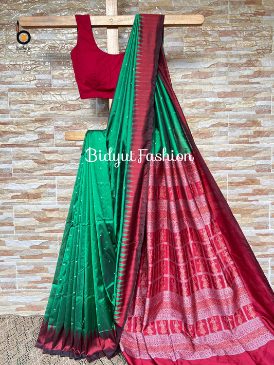 Handlooms of Odisha Bomkai Silk Saree Green color
