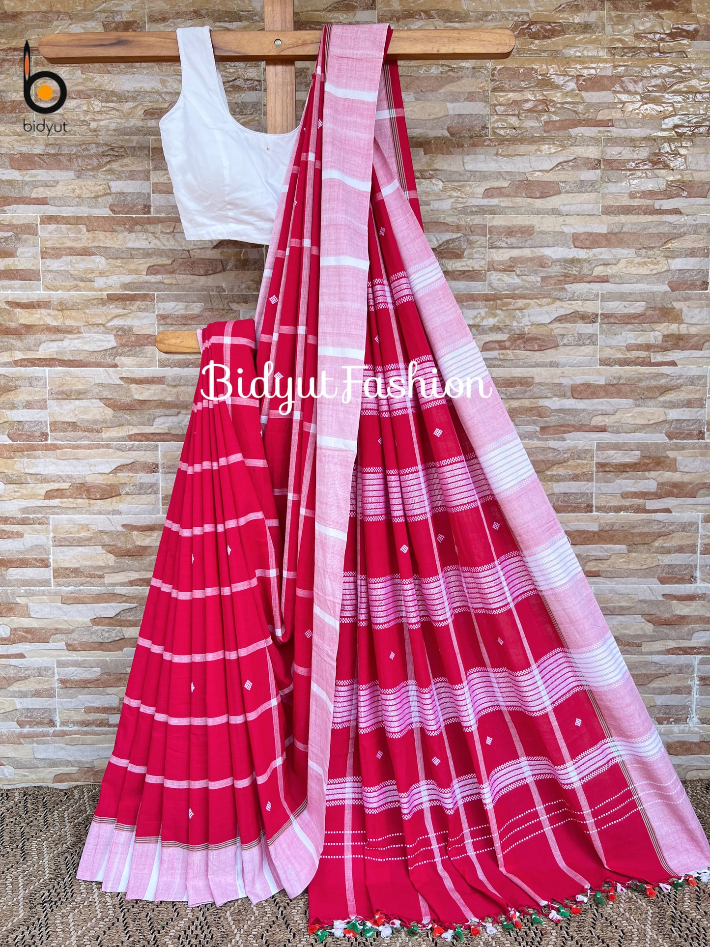 Handlooms of Odisha Santhal Tribal Cotton Sarees Red color