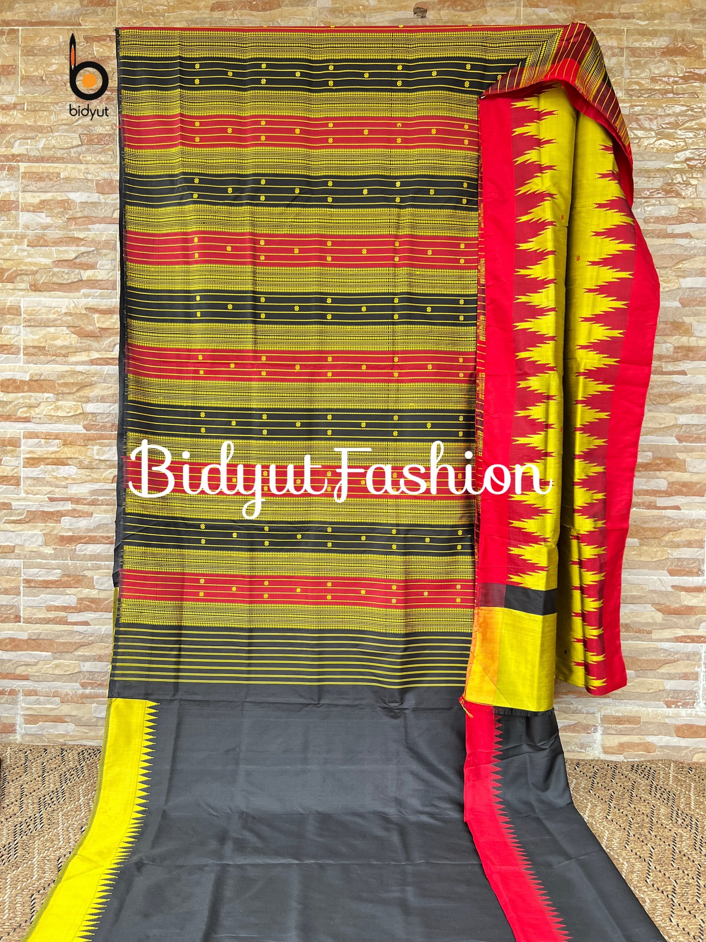 Handlooms of Odisha Berhampuri Double Palla Silk Saree Mustard yellow color