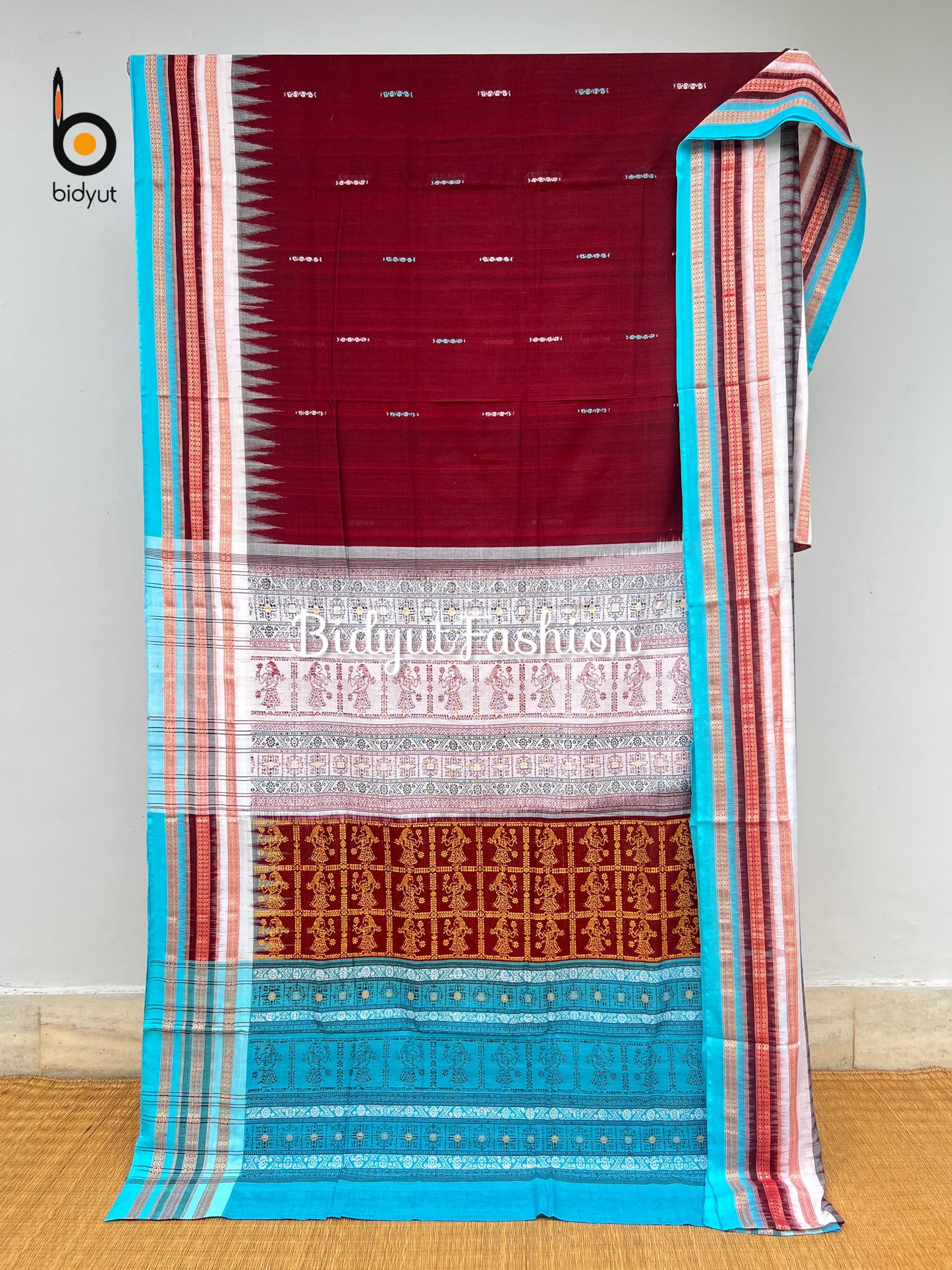 Handlooms of Odisha Sambalpuri Bomkai Putli design Cotton Saree Maroon color