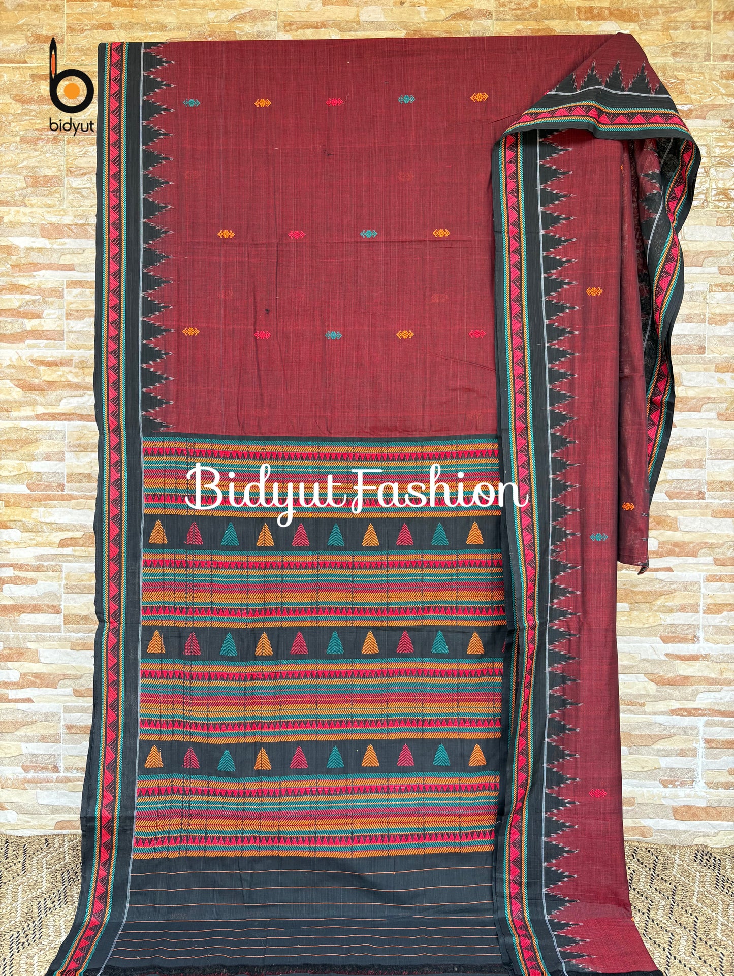 Handlooms of Odisha Dongria Design Cotton Saree - Burgundy color saree