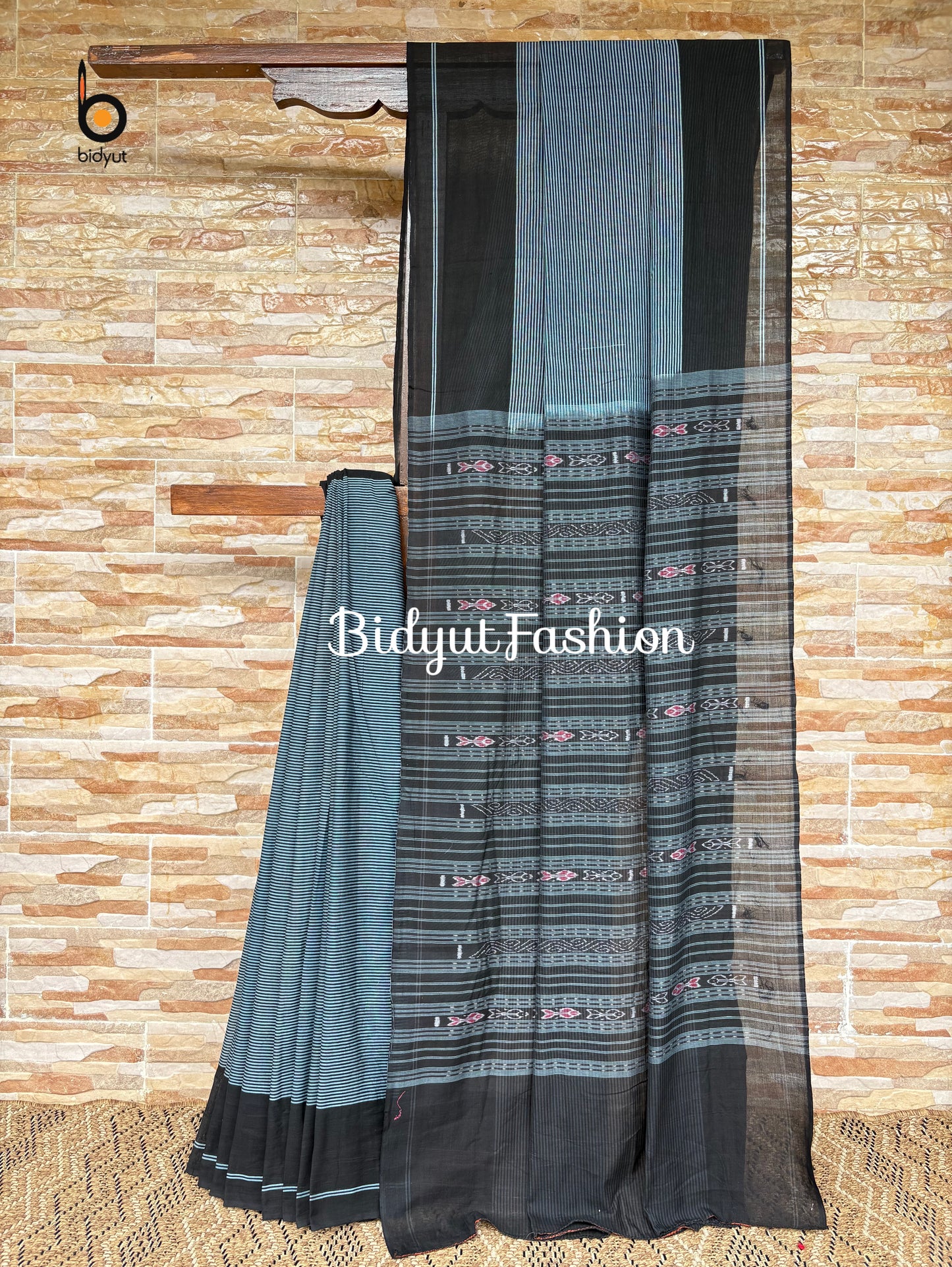 Handlooms of Odisha Sambalpuri Ikat Cotton Saree Grey Color