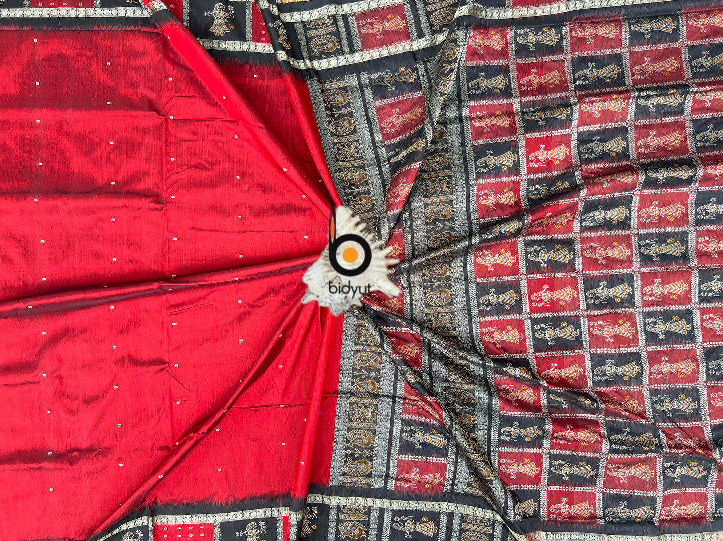 Handlooms of Odisha Putli Bomkai Silk Saree Red color