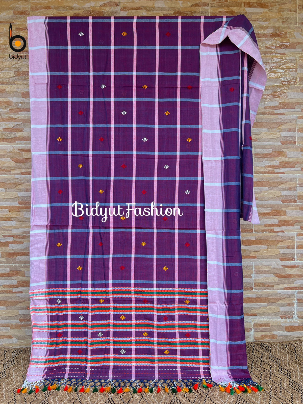 Handlooms of Odisha Santhal Tribal Cotton Saree in Purple Color