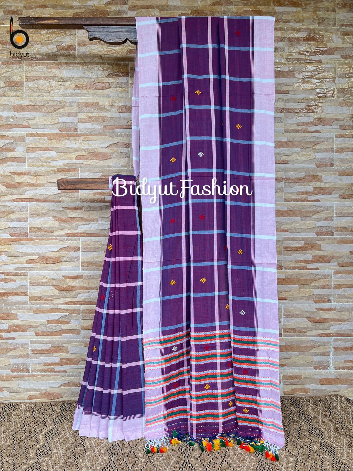 Handlooms of Odisha Santhal Tribal Cotton Saree in Purple Color