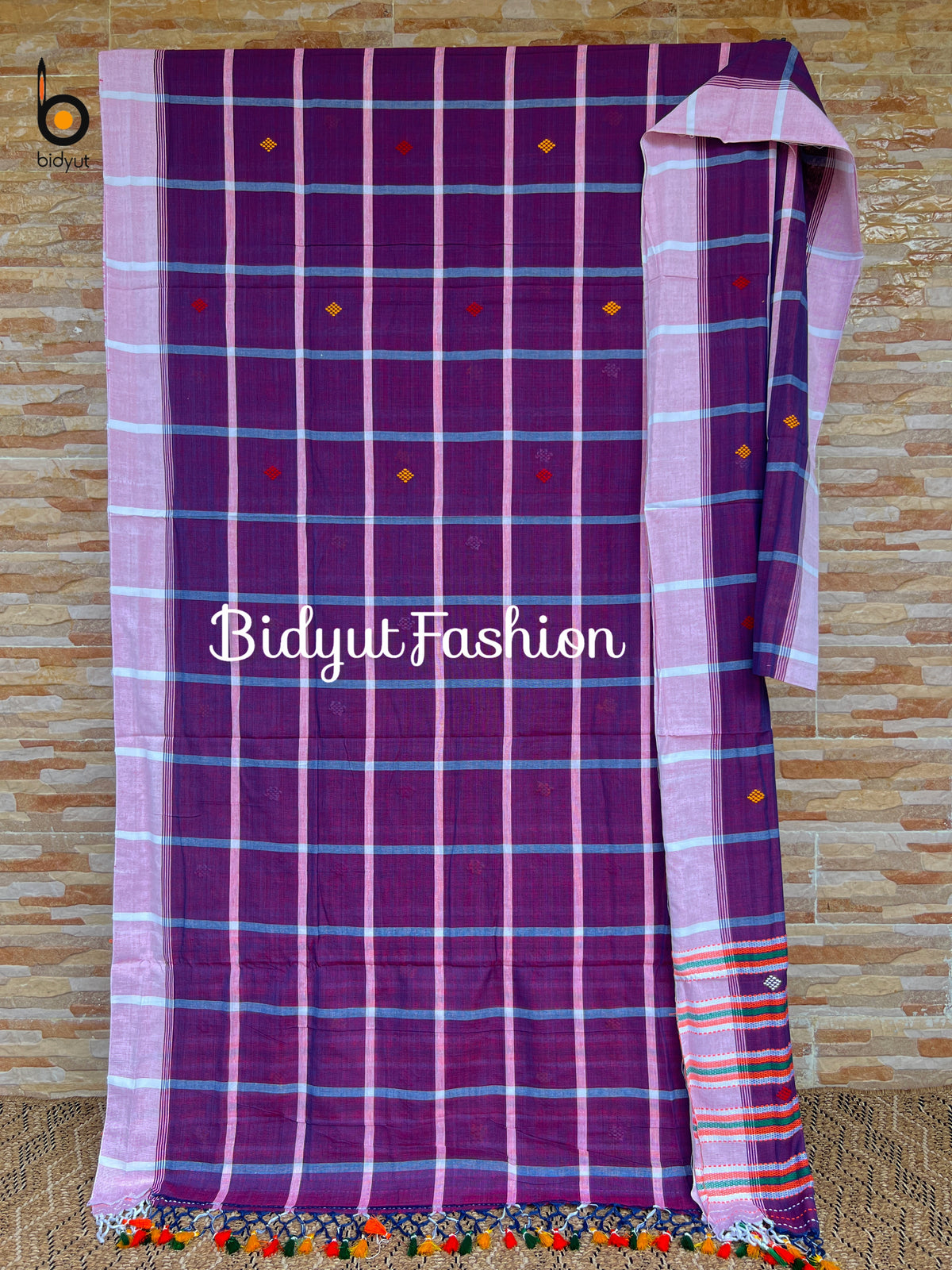 Handlooms of Odisha Santhal Tribal Cotton Saree in Purple Color