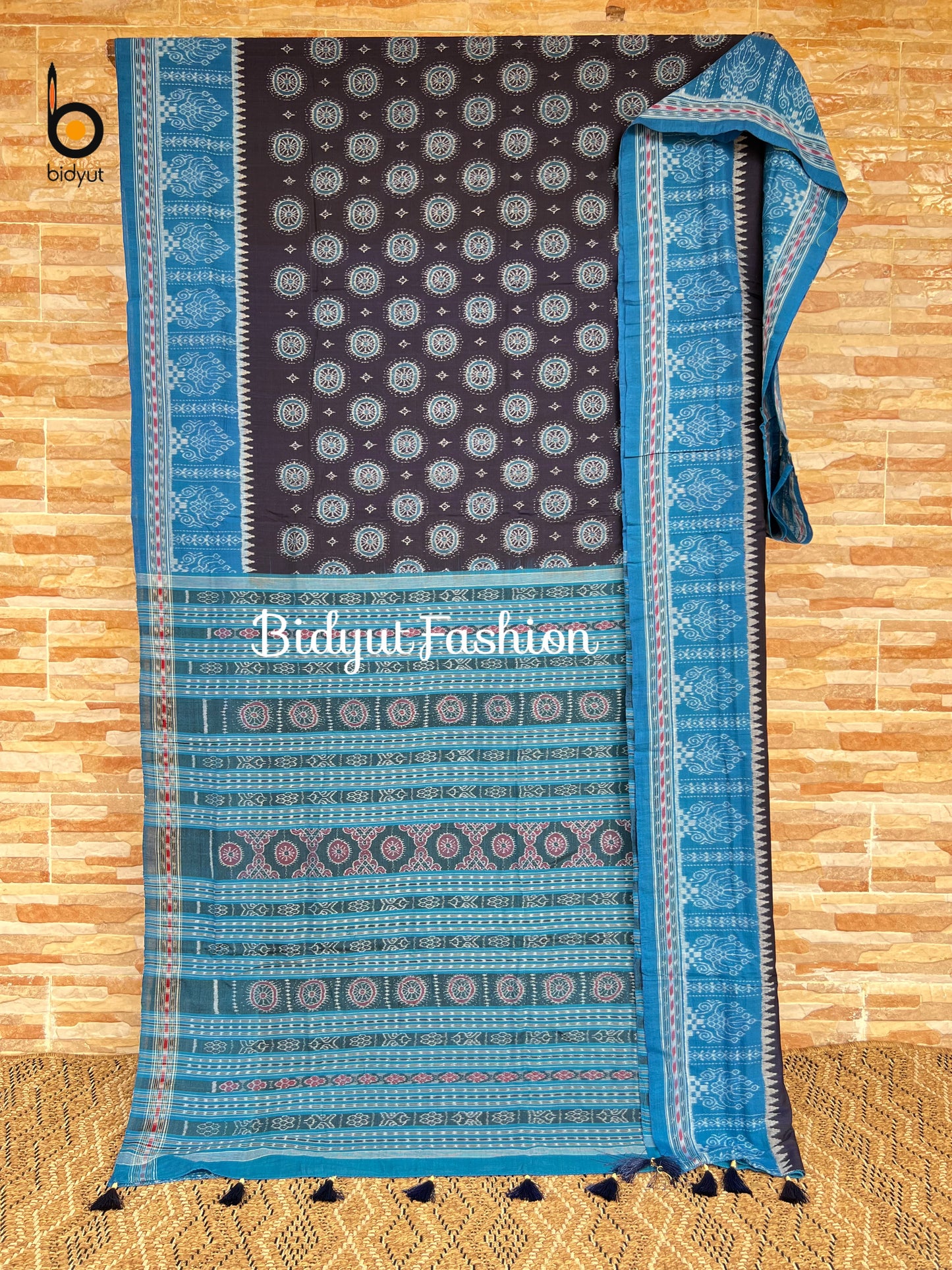 Handlooms of Odisha Sambalpuri Ikat cotton saree black blue color