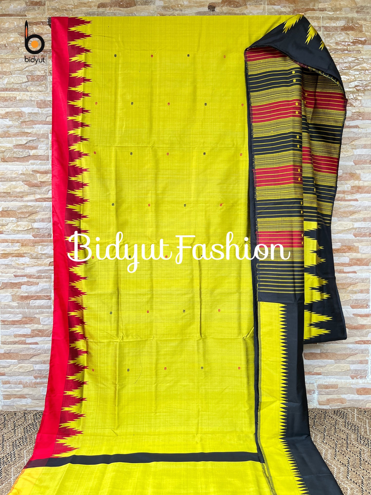 Handlooms of Odisha Berhampuri Double Palla Silk Saree Mustard yellow color