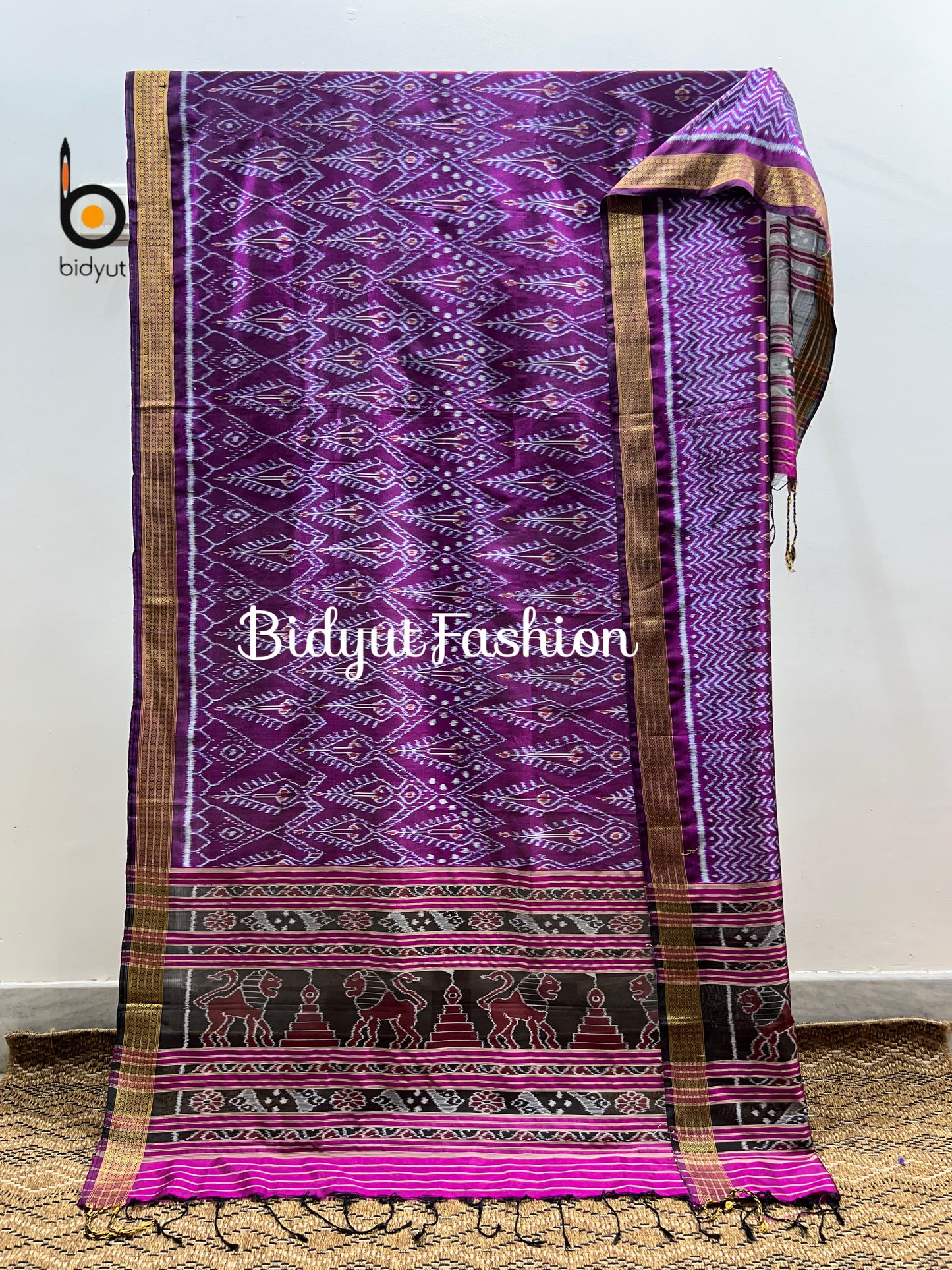 Handlooms of Odisha Ikat Silk Dupatta Magenta color