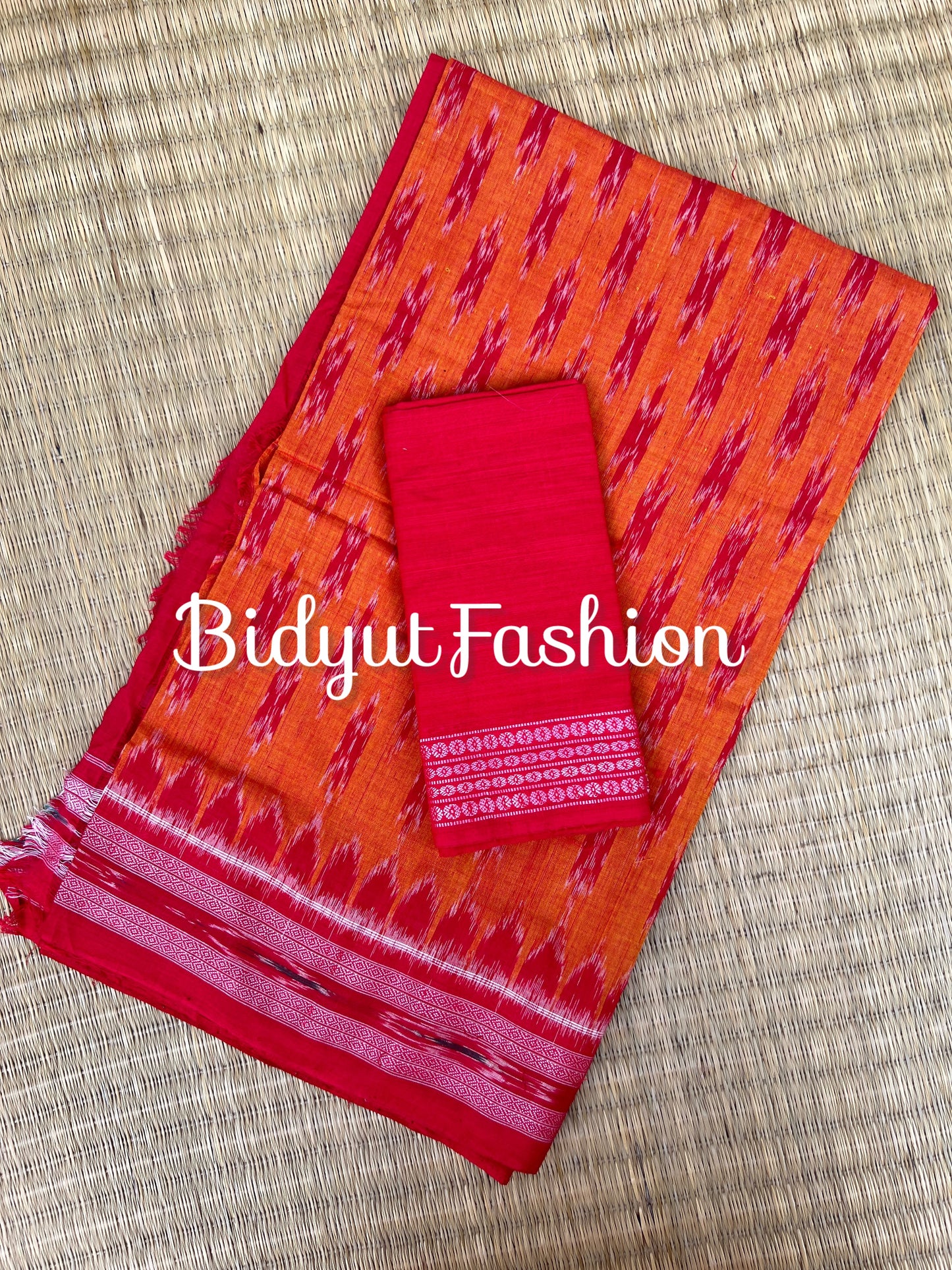 Handlooms of Odisha Maniabandha Nuapatna Ikat Cotton Saree Orange Color