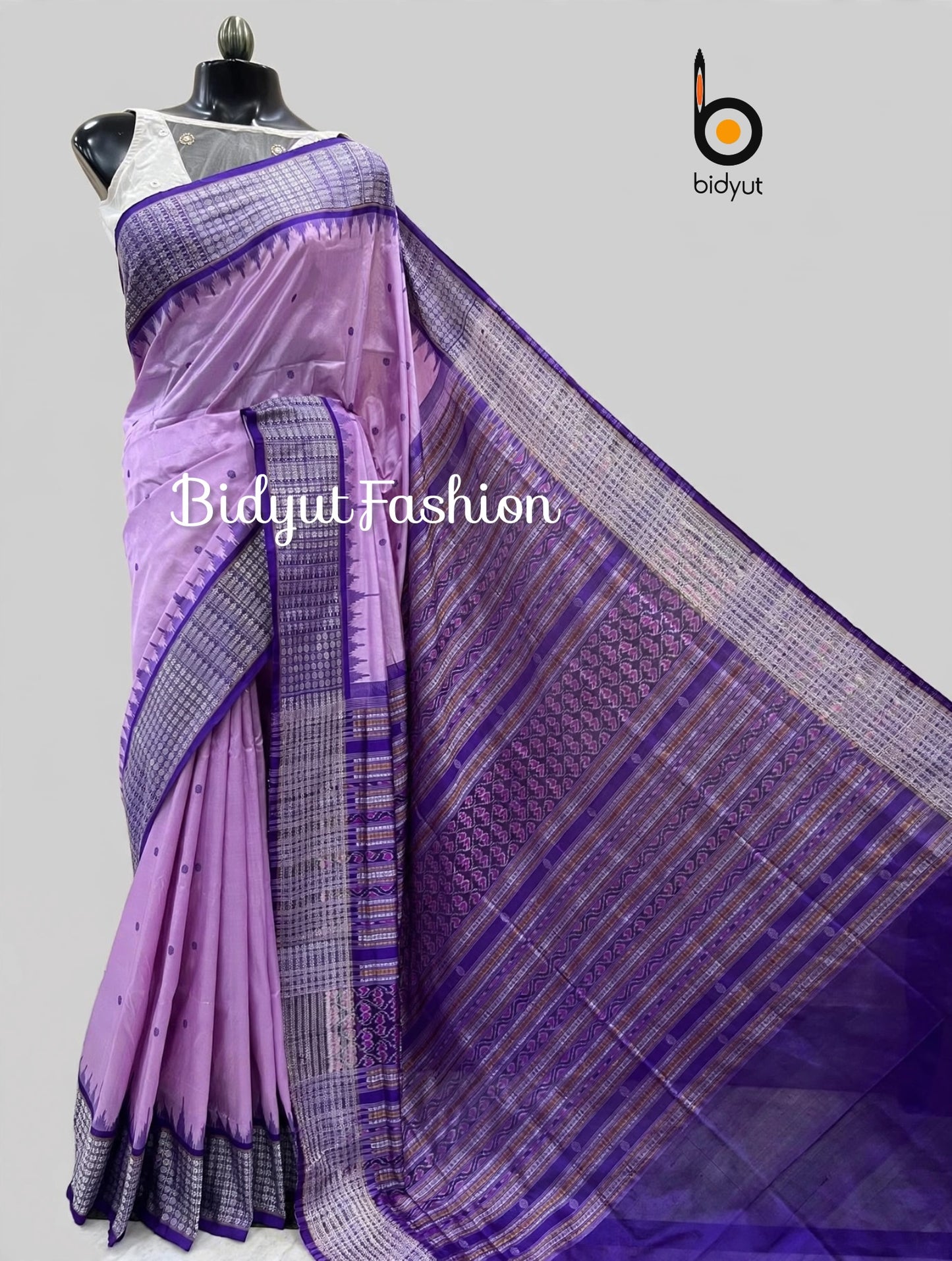 Masterpiece of Odisha handloom Dasphulia Silk Saree lavender color | Bomkai with Sambalpuri Ikat work