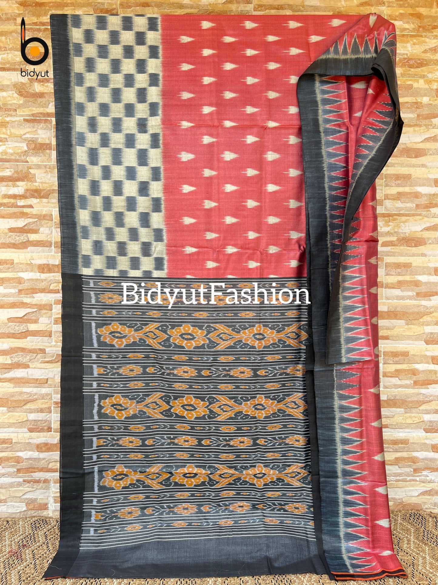 Handlooms of Odisha Gopalpur Tussar Silk Saree rust orange color