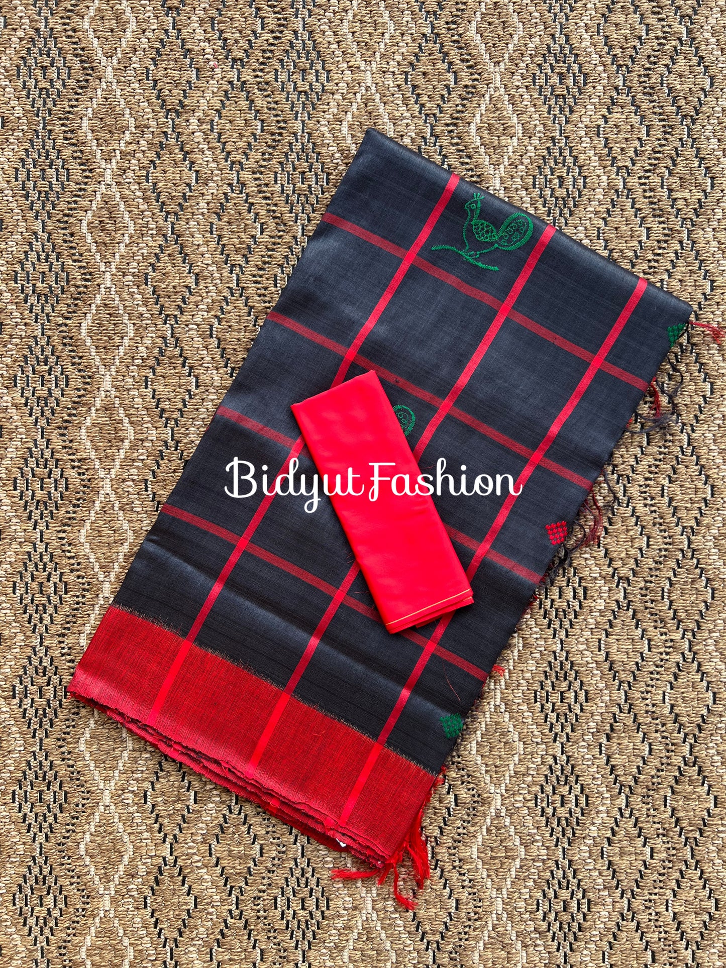 Handlooms of Odisha Santhal Tribal Tussar Silk Sarees Black Color