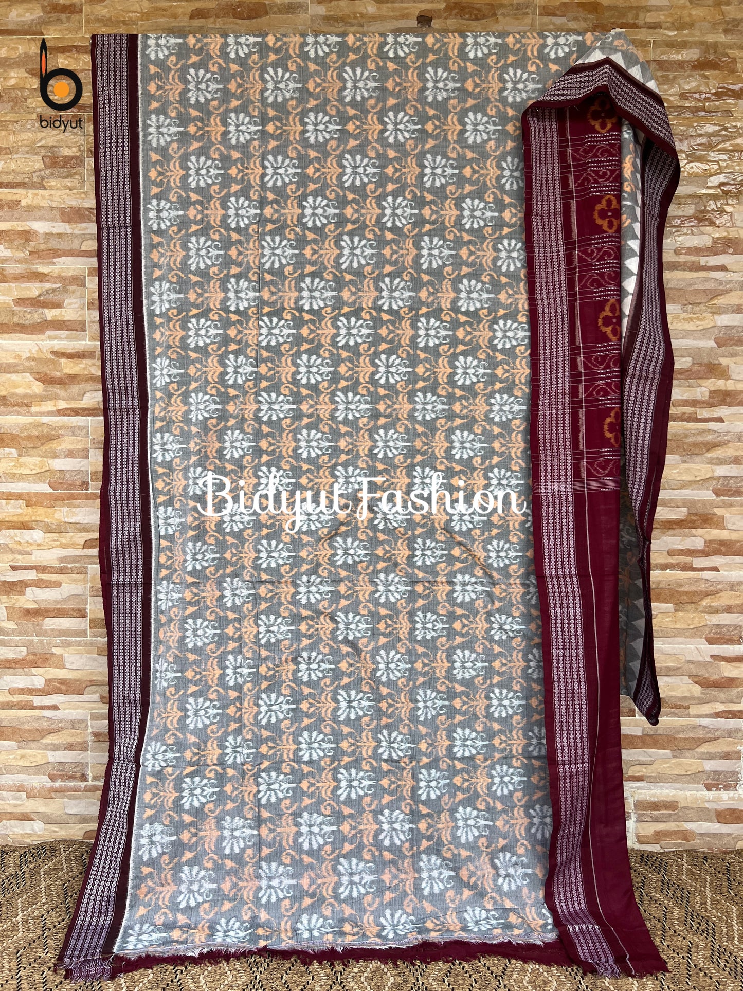 Handlooms of Odisha Sambalpuri Ikat Cotton Saree Sage Green Color