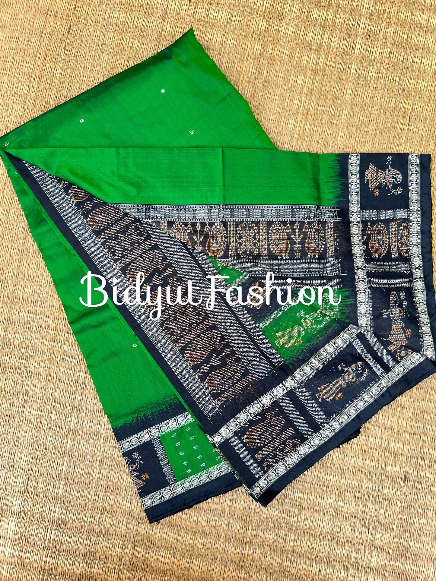 Handlooms of Odisha Putli Bomkai Silk Saree Green color