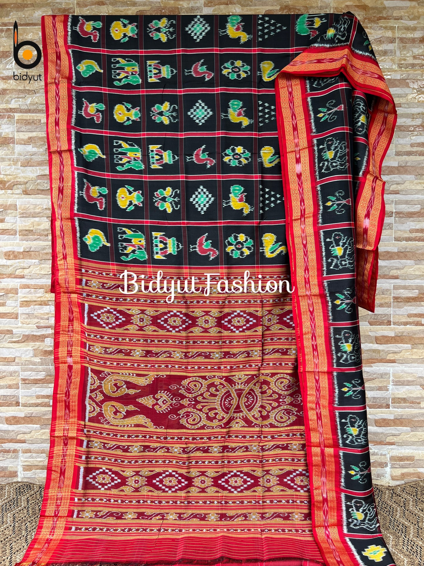 Bold Black  Nabakothi | Nuapatna Ikat Khandua Sarees | Odisha Handloom Collection at Bidyut Fashion House